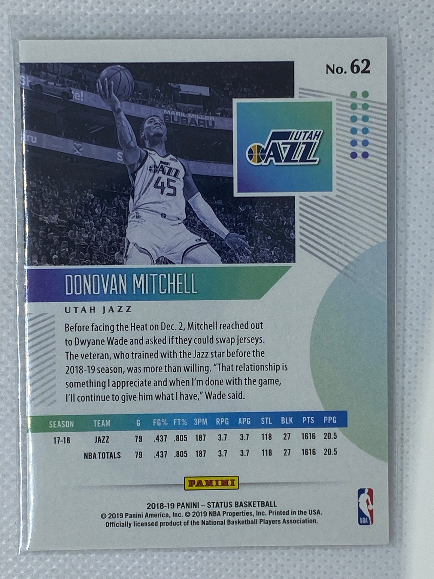 2018-19 Panini Status Donovan Mitchell #62 Utah Jazz