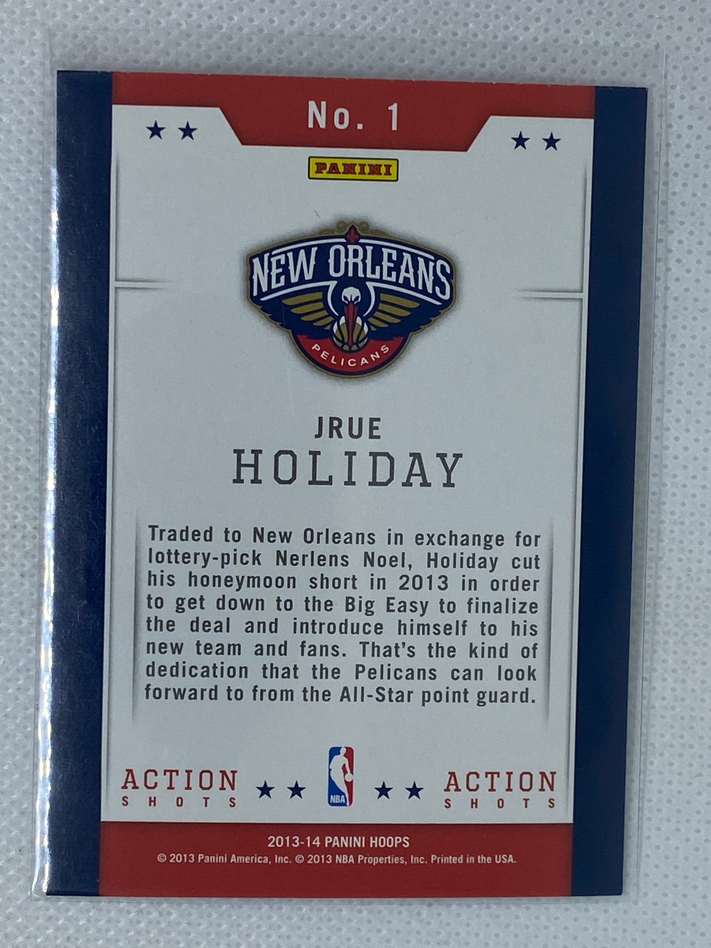 2013-14 Panini NBA Hoops Action Shots #1 Jrue Holiday - New Orleans Pelicans