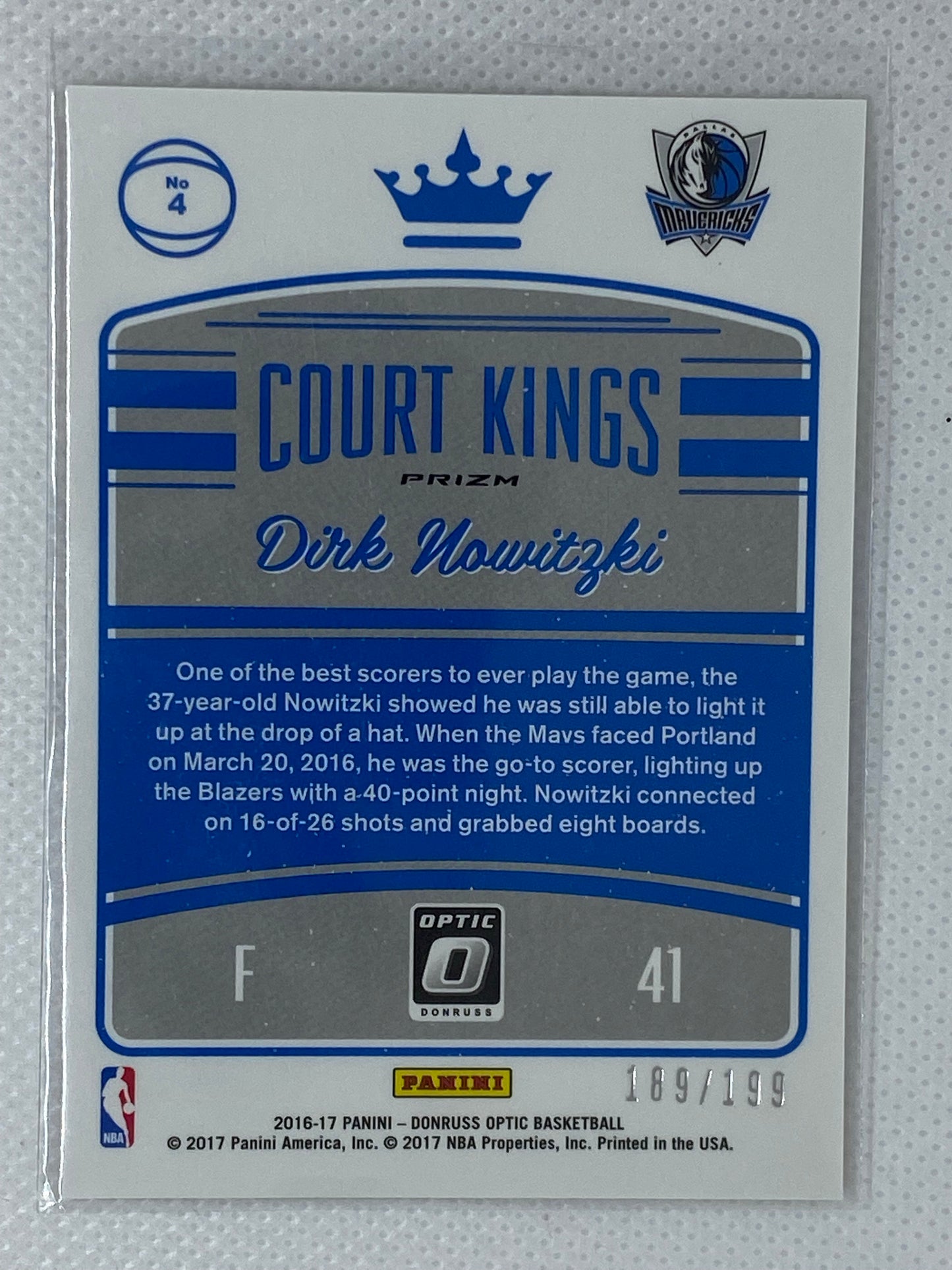 2016 Donruss Optic Court Kings Orange Dirk Nowitzki # 189/199 #4