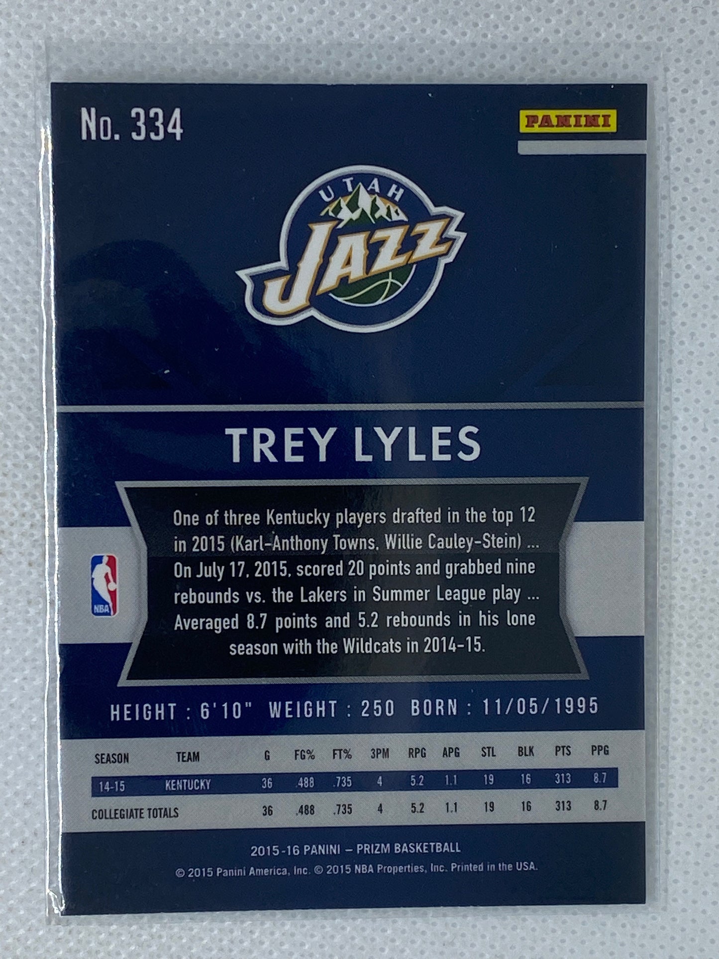 2015-16 Panini Prizm Basketball #334 Trey Lyles RC Utah Jazz Sacramento Kings