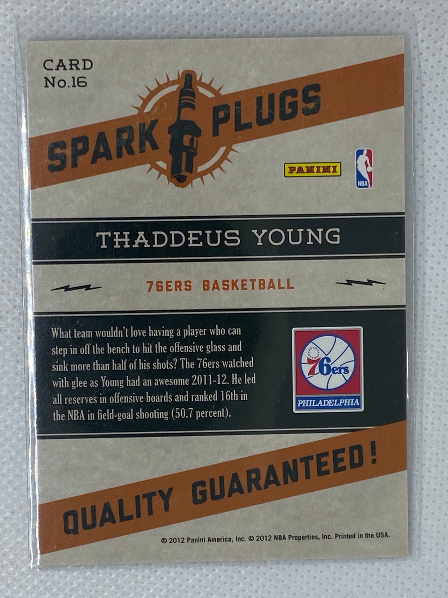 2012-13 Hoops Spark Plugs Philadelphia 76ers Basketball Card #16 Thaddeus Young