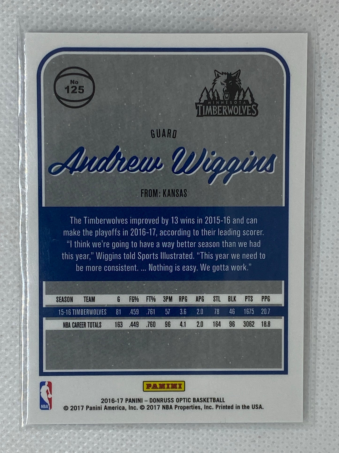 2016-17 Panini Optic Base Andrew Wiggins #125