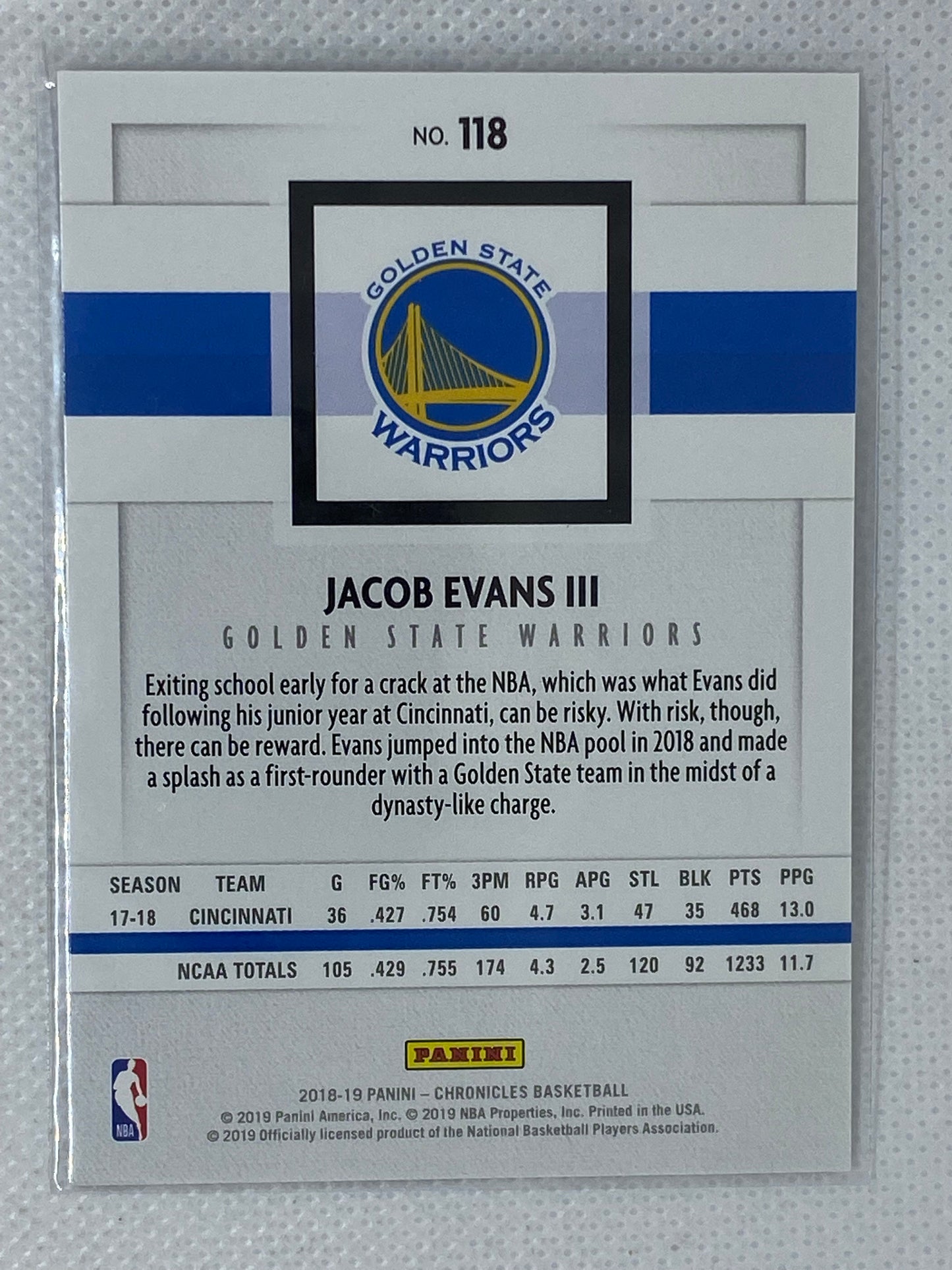 2018-19 Panini Chronicles #118 Jacob Evans III RC Panini