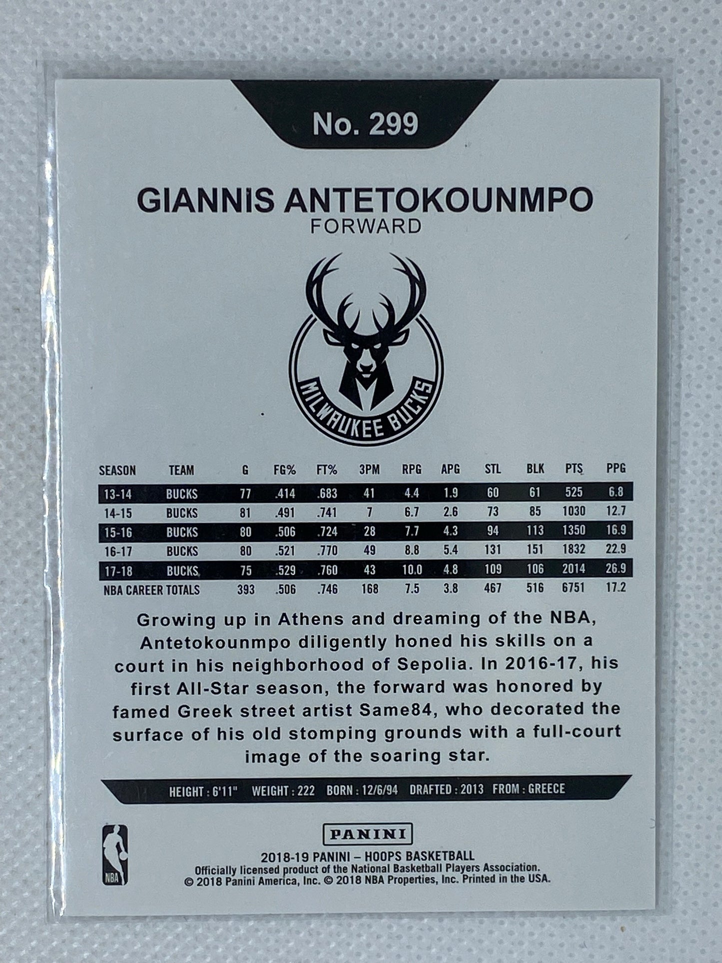 2018-19 Hoops Winter Basketball Card - #299 Giannis Antetokounmpo