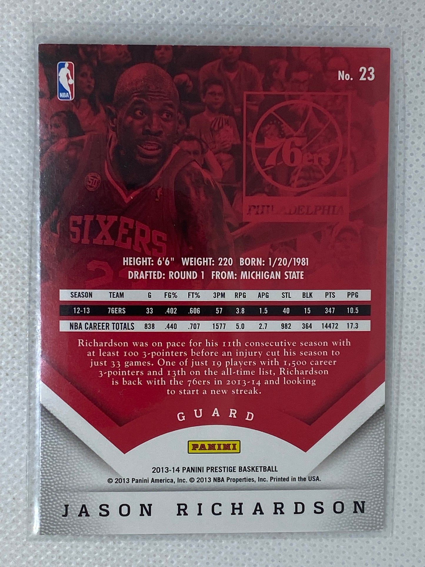 2013-14 Prestige Bonus Shots Blue 76ers Basketball Card #23 Jason Richardson