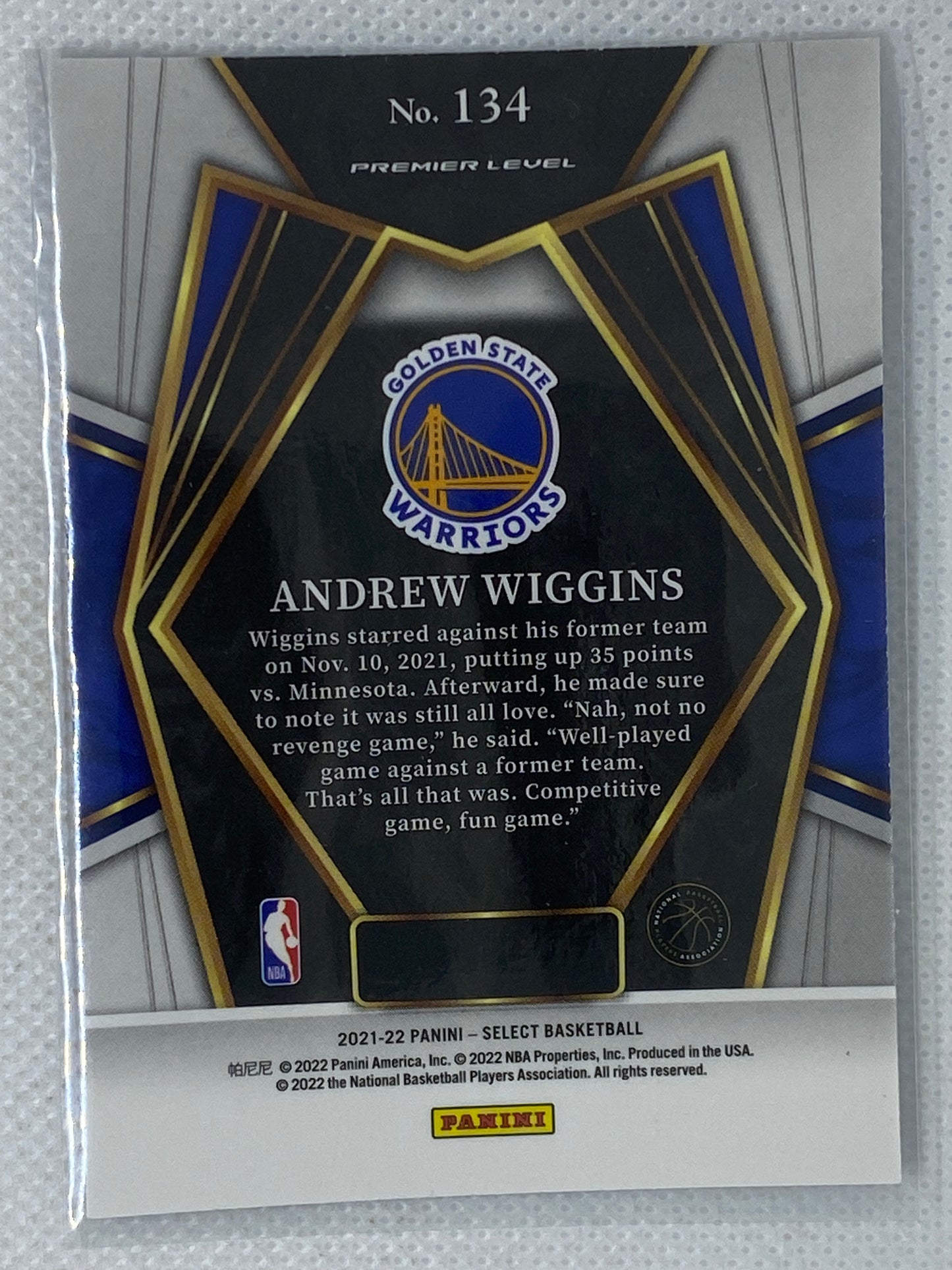 2021-22 Panini Select Premier Level Andrew Wiggins #134 Golden State Warriors