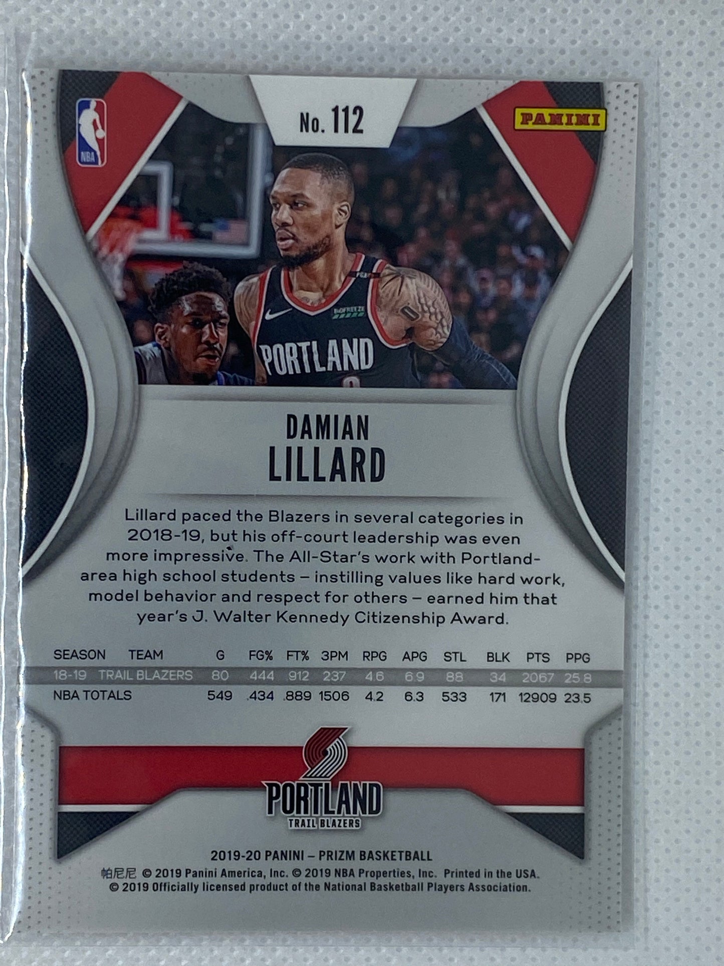 2019-20 Prizm Base #112 Damian Lillard Portland Trail Blazers