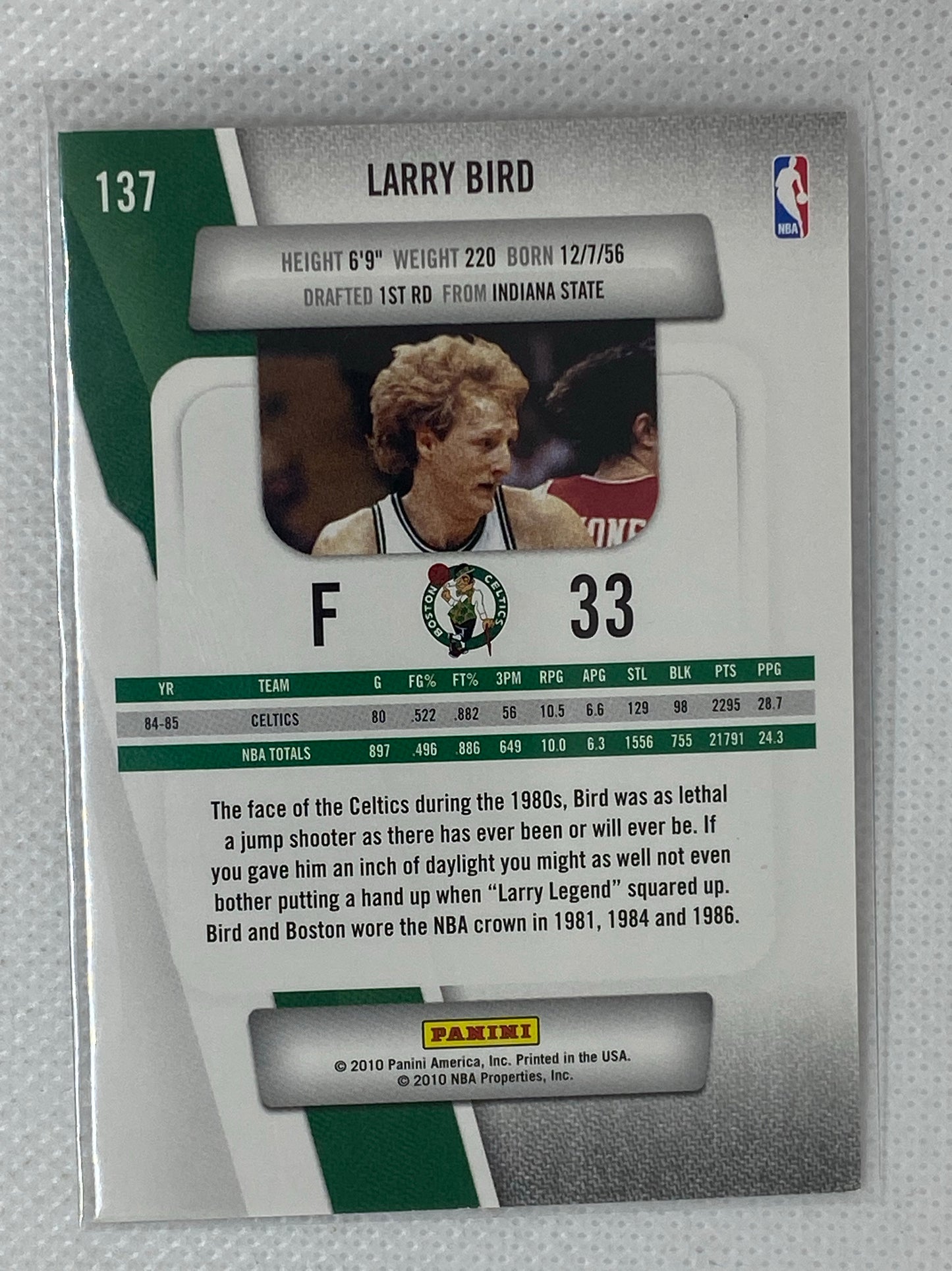 2010 Panini Prestige Larry Bird Card #137 Boston Celtics