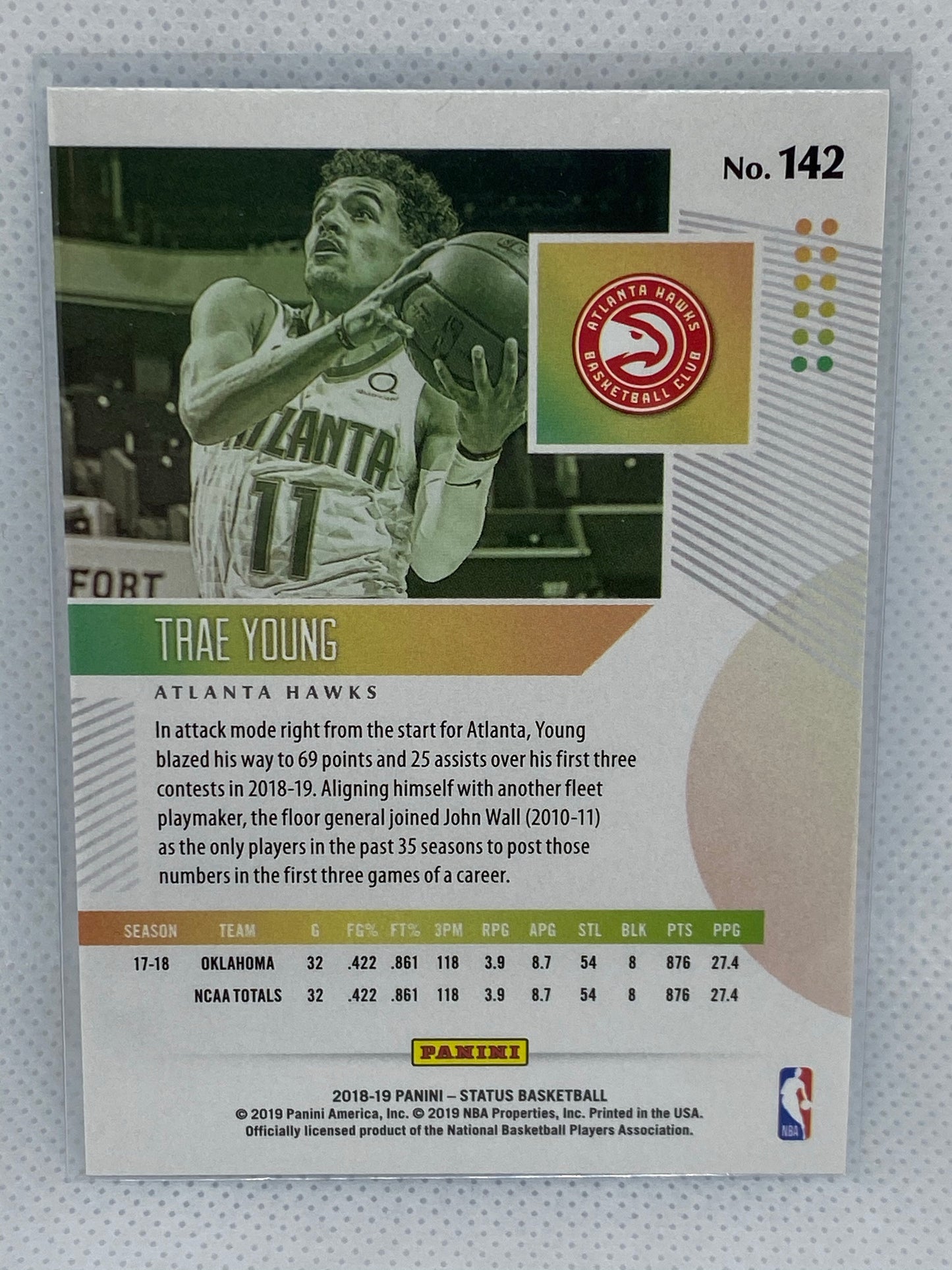 2018-19 Panini Status Trae Young Rookie Card #142 Atlanta Hawks RC