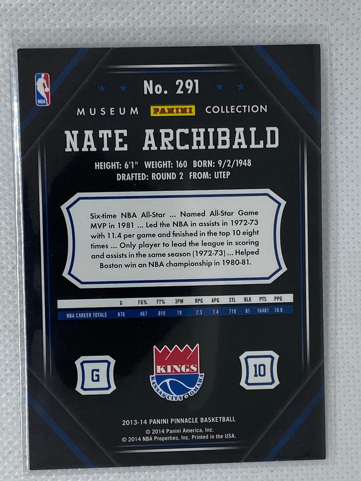 2013-14 Panini Pinnacle Museum Collection Tiny Archibald Nate Archibald #291 HOF