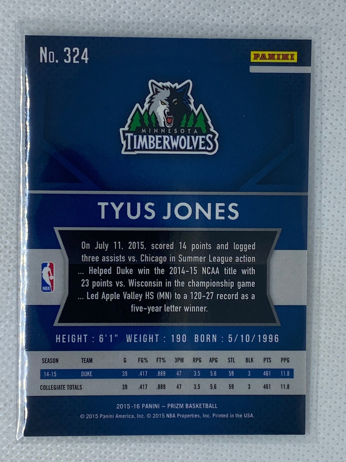 2015-16 Panini Prizm Rookies Tyus Jones #324 Rookie RC