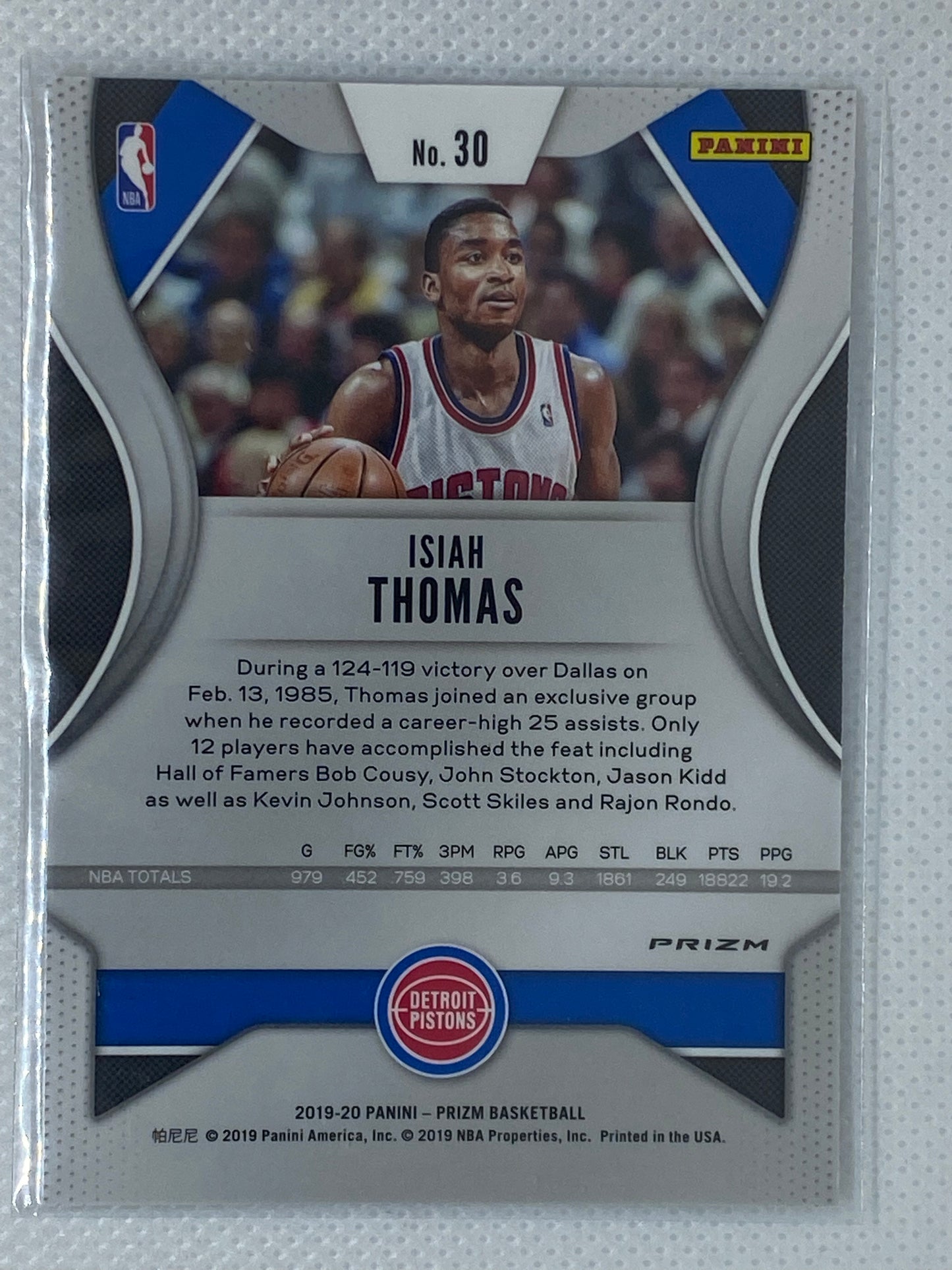 2019-20 PANINI PRIZM SILVER #30 ISIAH THOMAS DETROIT PISTONS