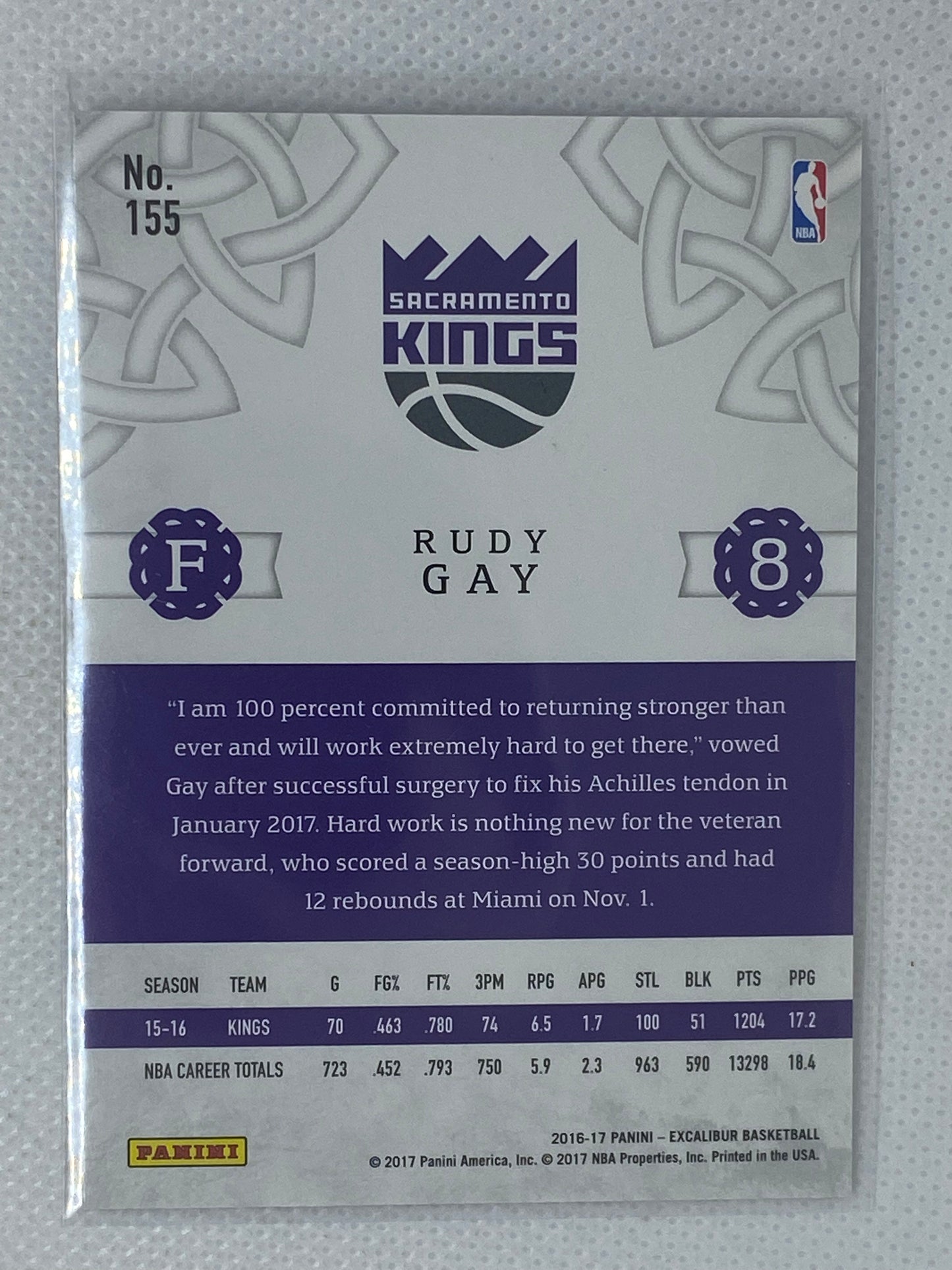 2016-17 Panini Excalibur Lord Rudy Gay #155