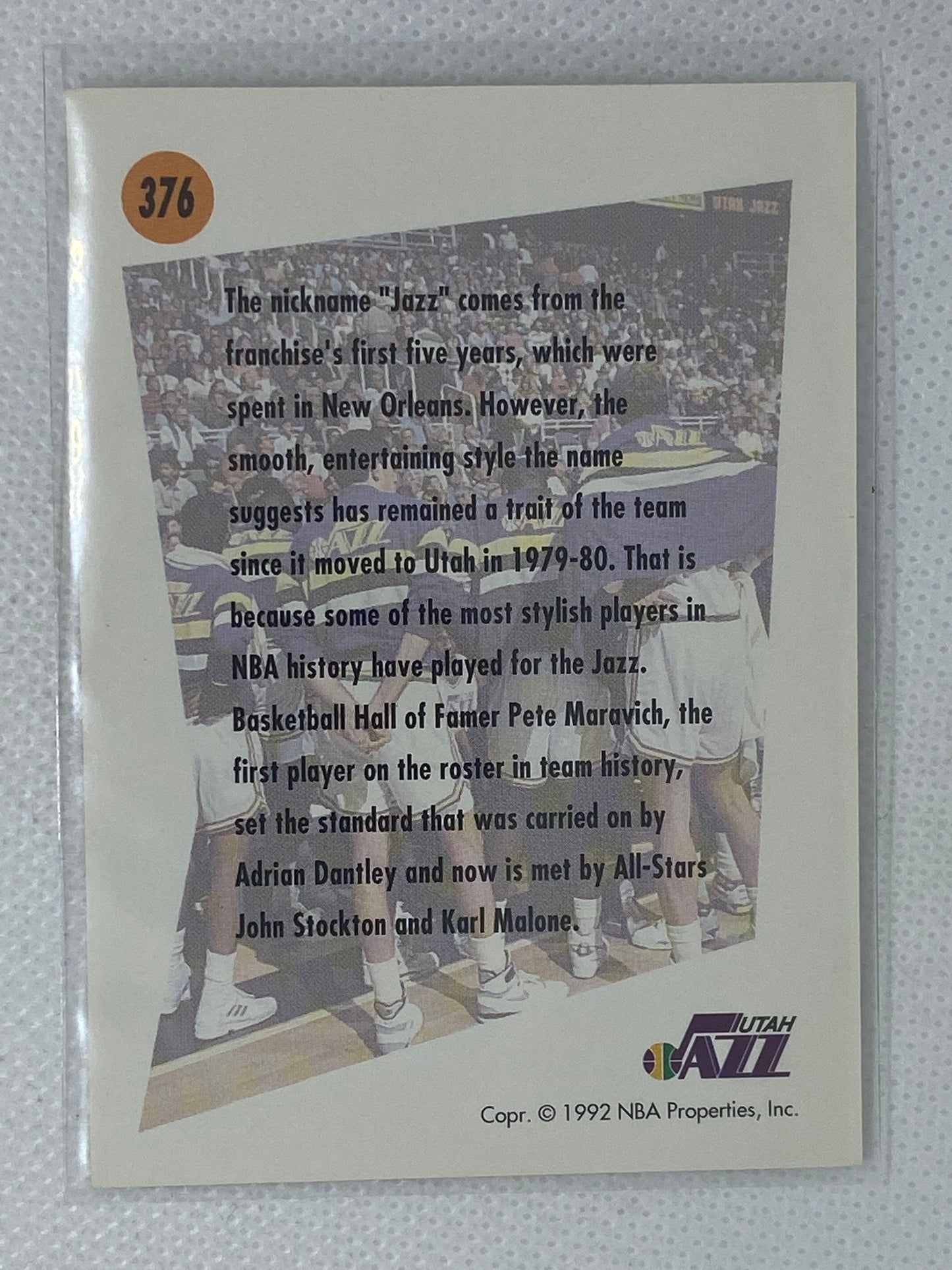 1991-92 SkyBox Utah Jazz Basketball Card #376 Utah Jazz