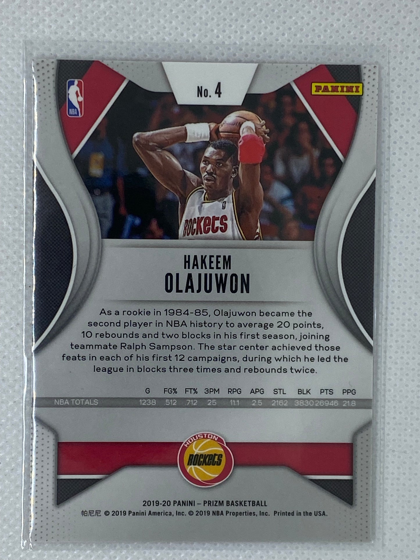 2019-20 Panini Prizm Base #4 Hakeem Olajuwon Houston Rockets