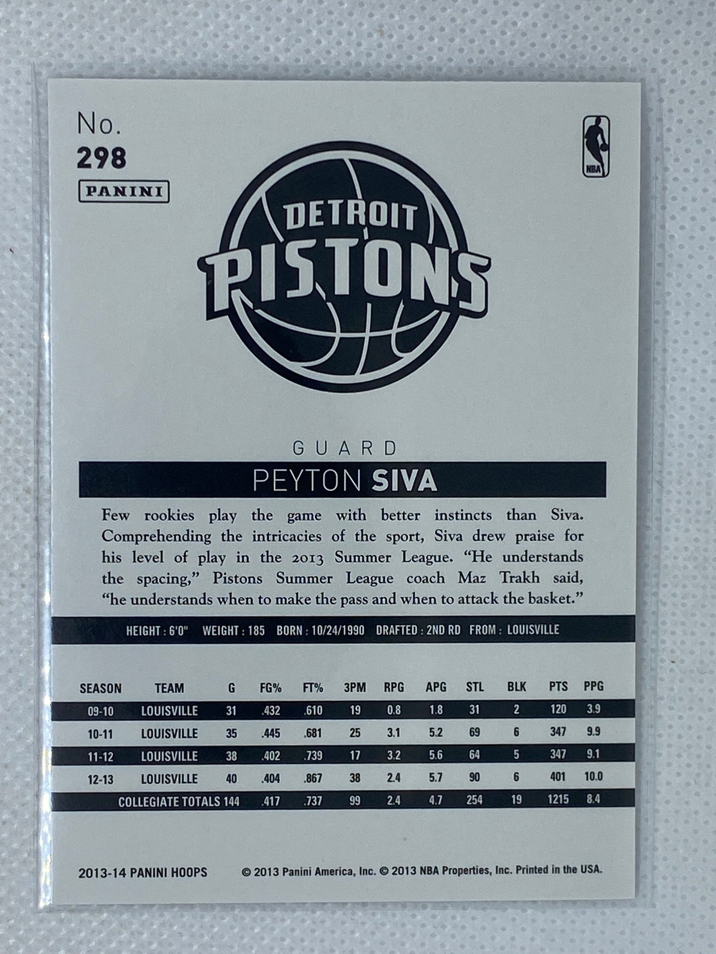 2013-14 Hoops #298 Peyton Siva RC Detroit Pistons