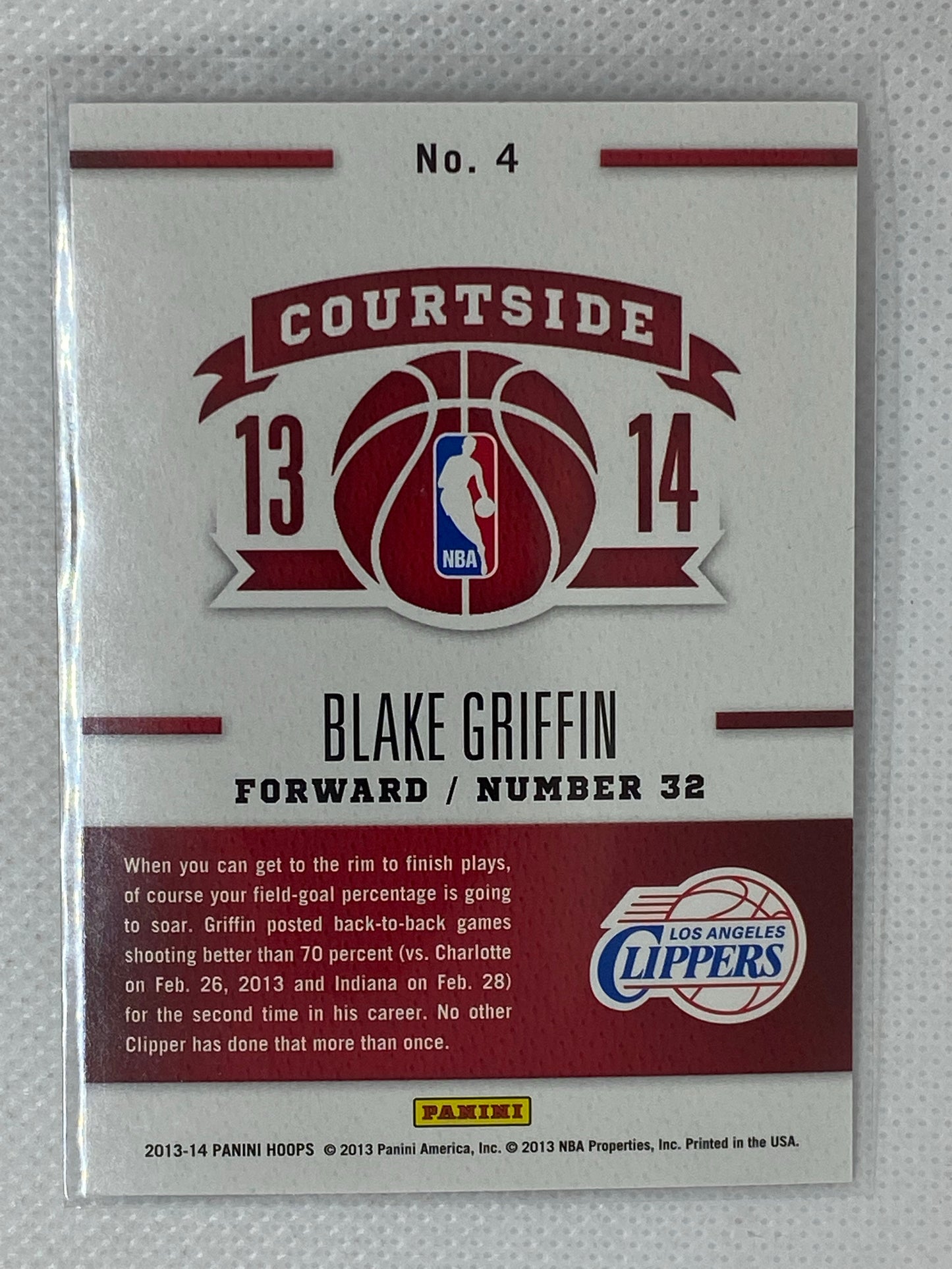 2013-14 Panini NBA Hoops Courtside #4 Blake Griffin Los Angeles Clippers