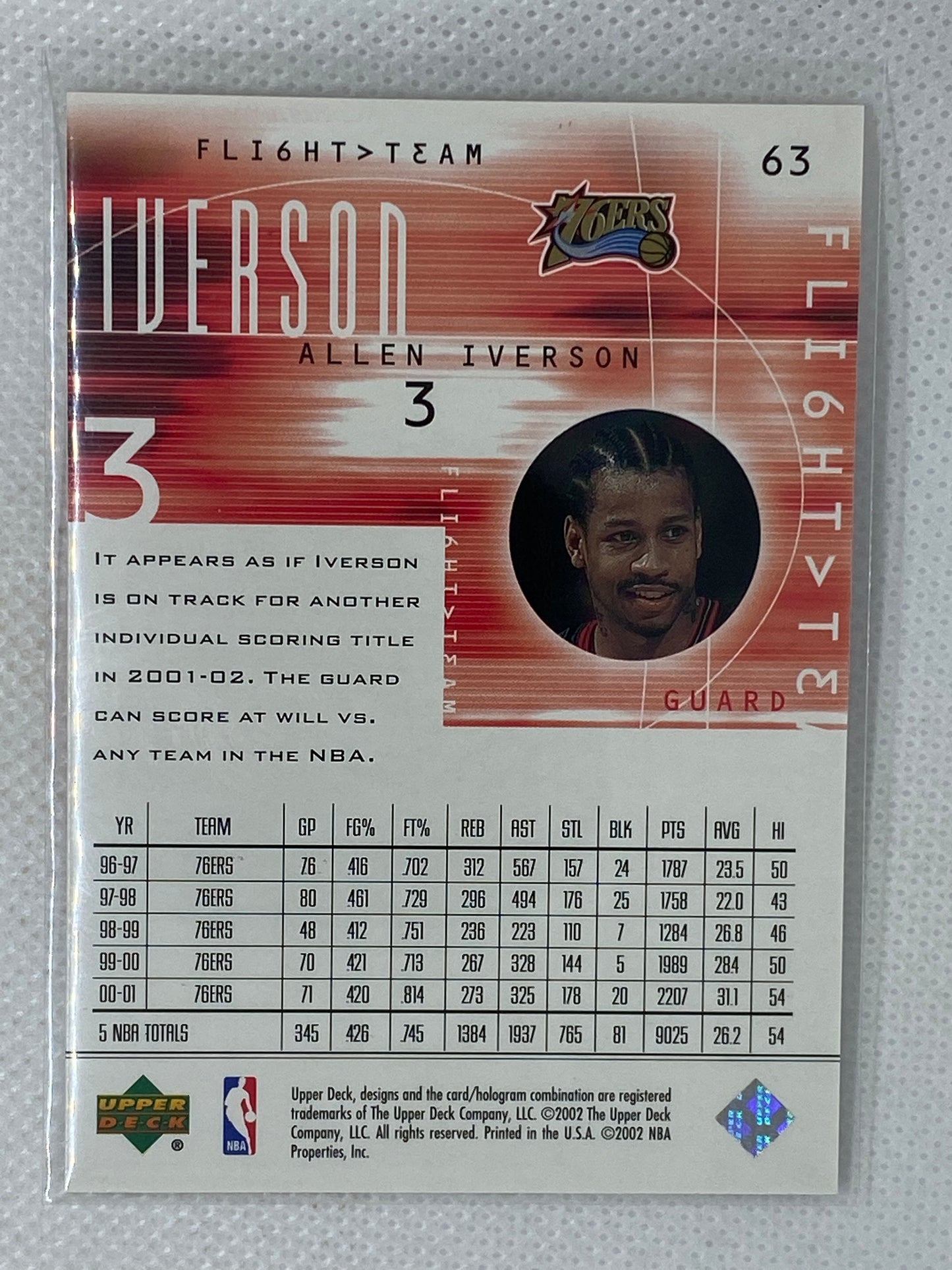 2001-02 Upper Deck Flight Team Basketball #63 Allen Iverson