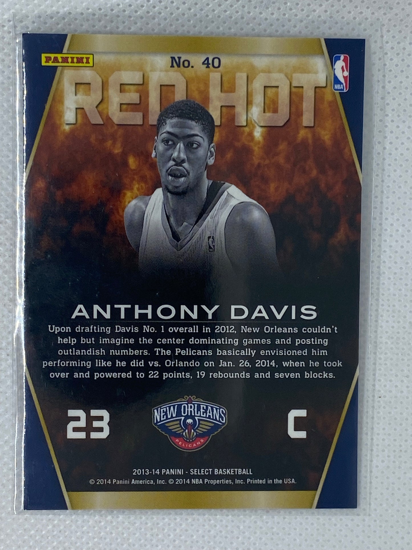 2013-14 Panini Select Anthony Davis Red Hot Insert #40 New Orleans Pelicans