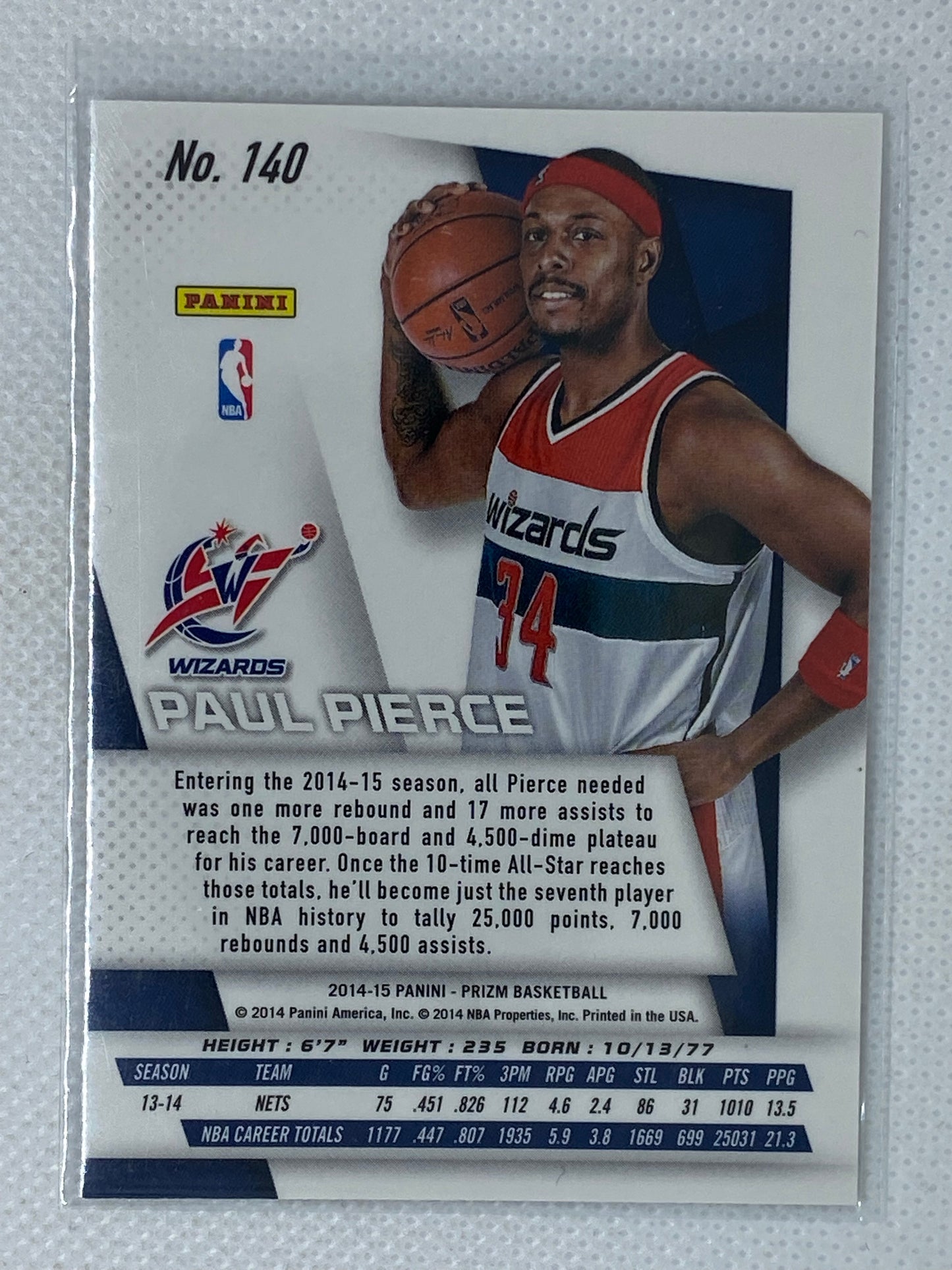 2014-15 Panini Prizm Paul Pierce #140 Washington Wizards