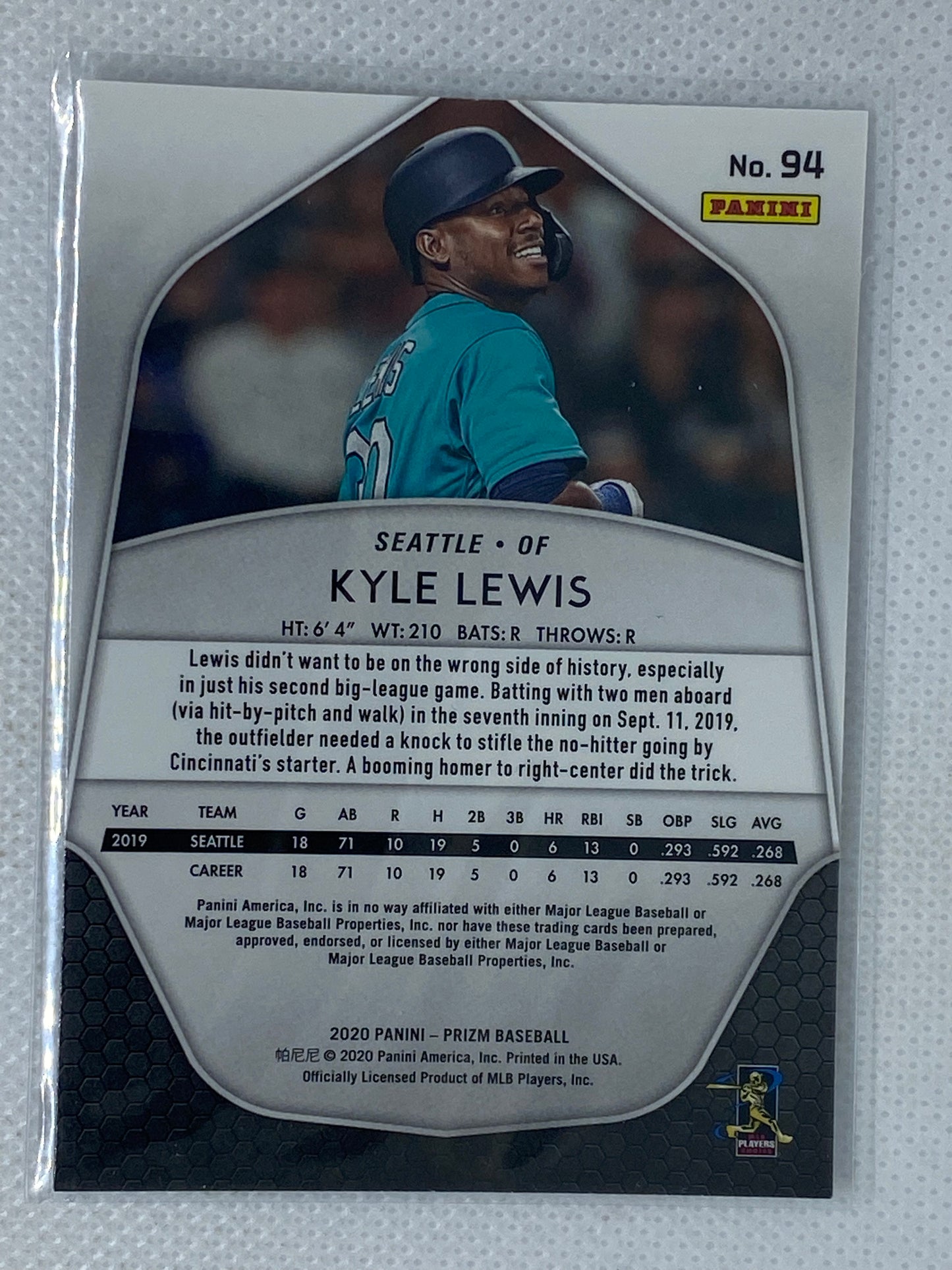 2020 Panini Prizm Kyle Lewis RC #94 Rookie Seattle Mariners