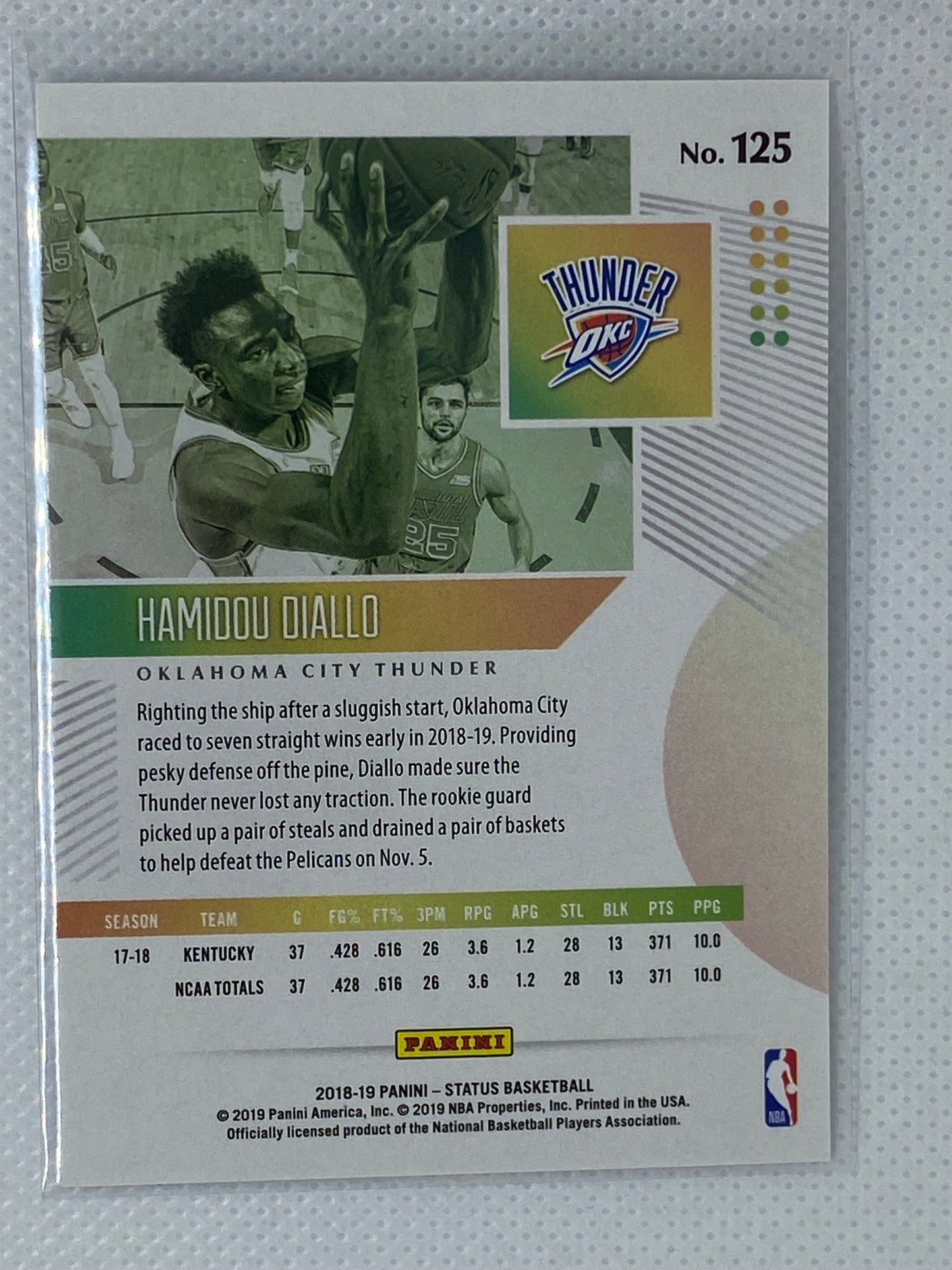 2018-19 Hamidou Diallo Panini Status Rookie #125 RC OKC Thunder