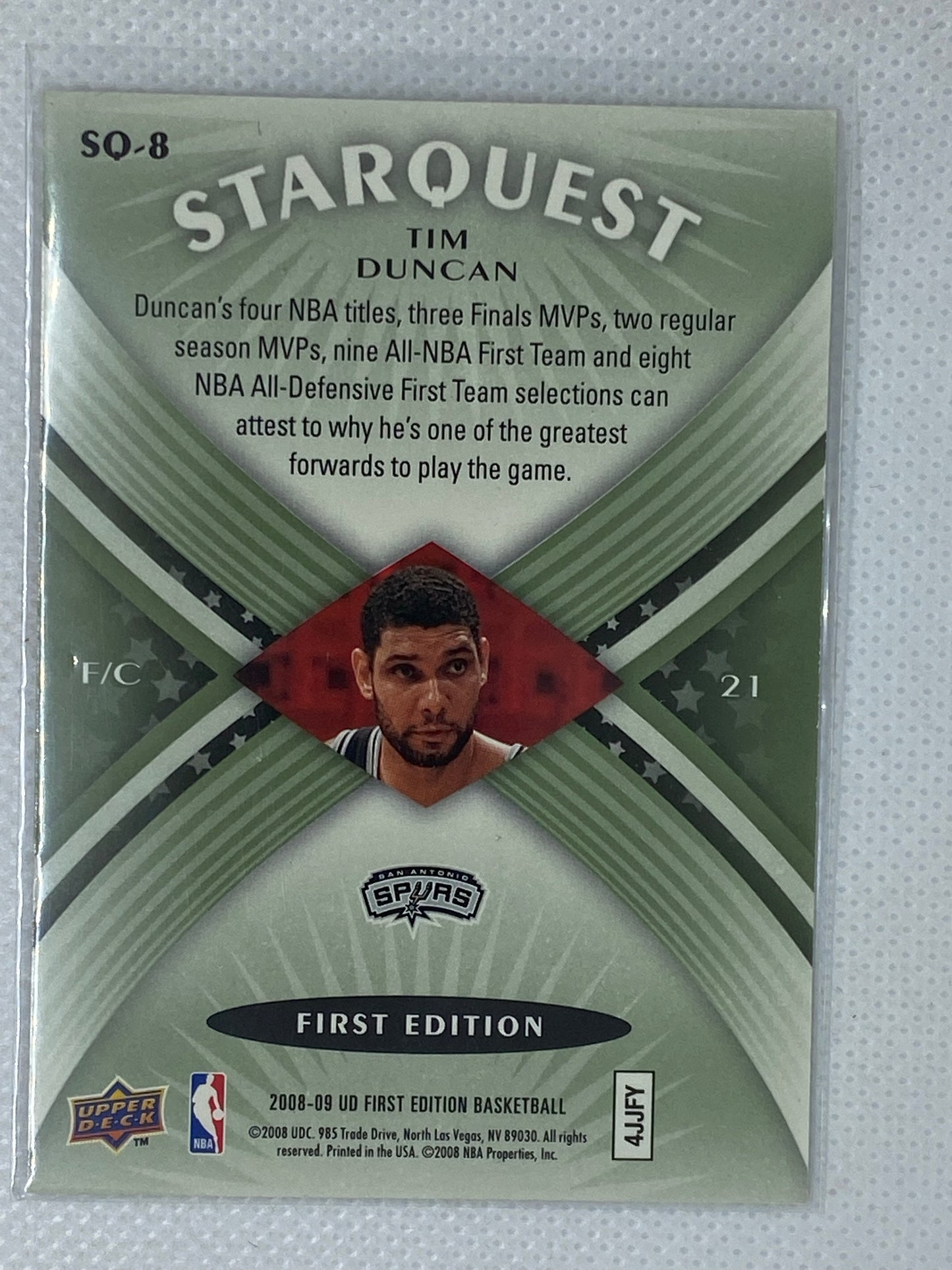 2008-09 Upper Deck Starquest Tim Duncan #SQ-8 San Antonio Spurs HOF