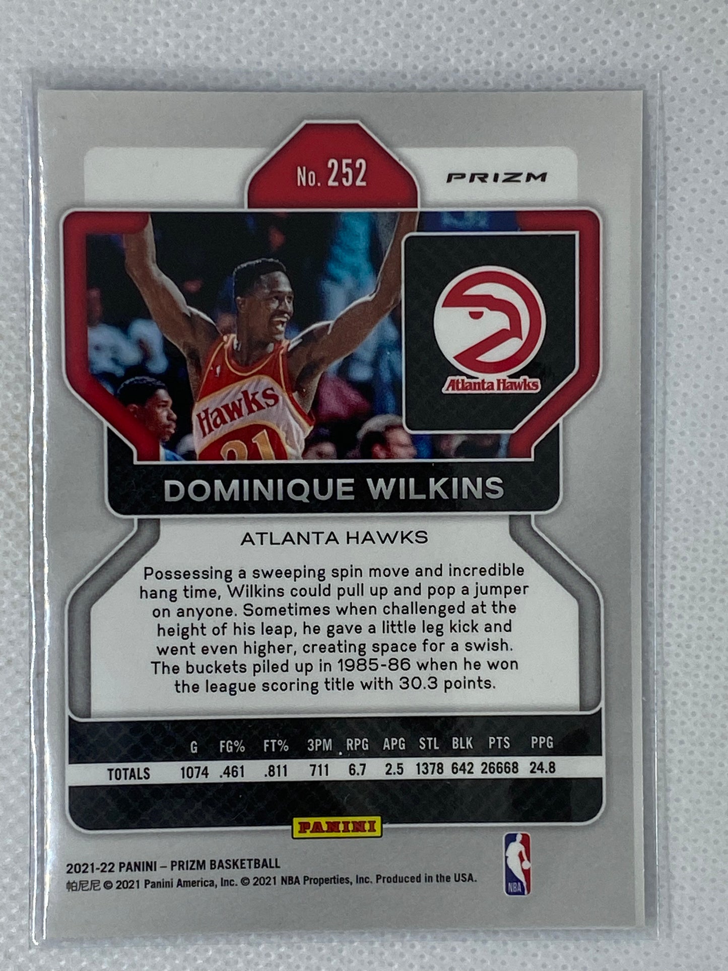 2021-22 Panini Prizm Dominique Wilkins 75th Anniversary Blue Prizm #252 HOF SP