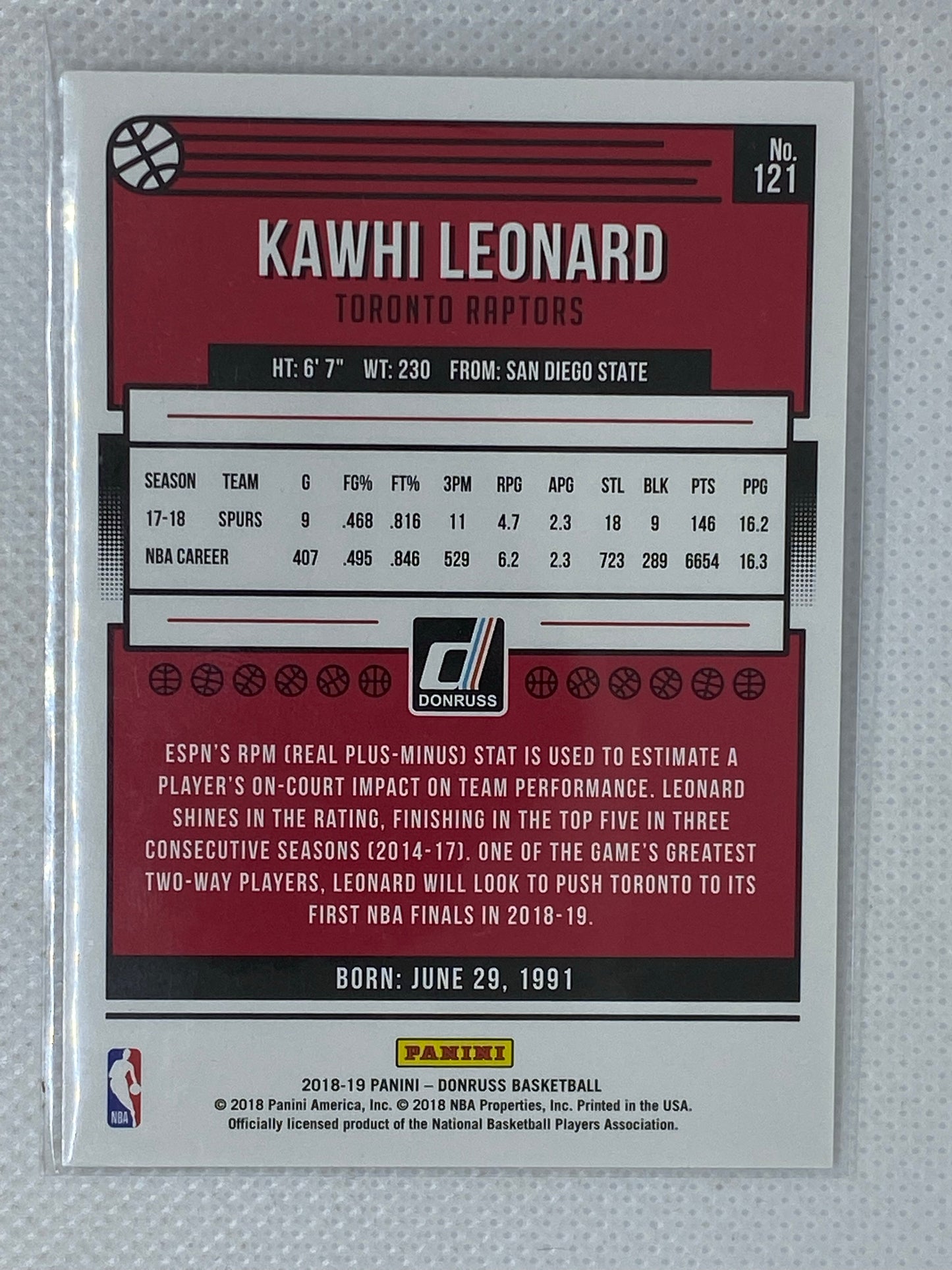 2018-19 Panini Donruss Basketball Kawhi Leonard #121