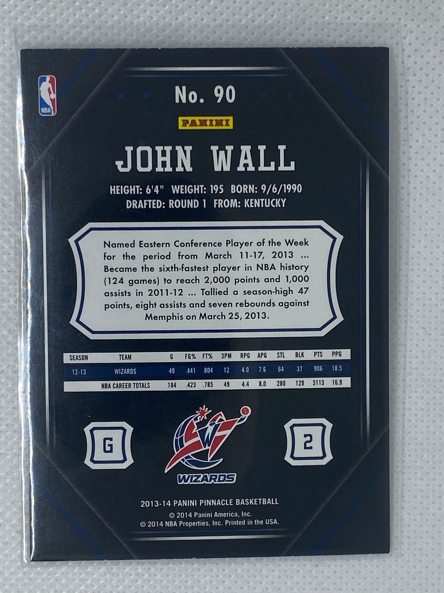 2013-14 Pinnacle Washington Wizards Basketball Card #90 John Wall