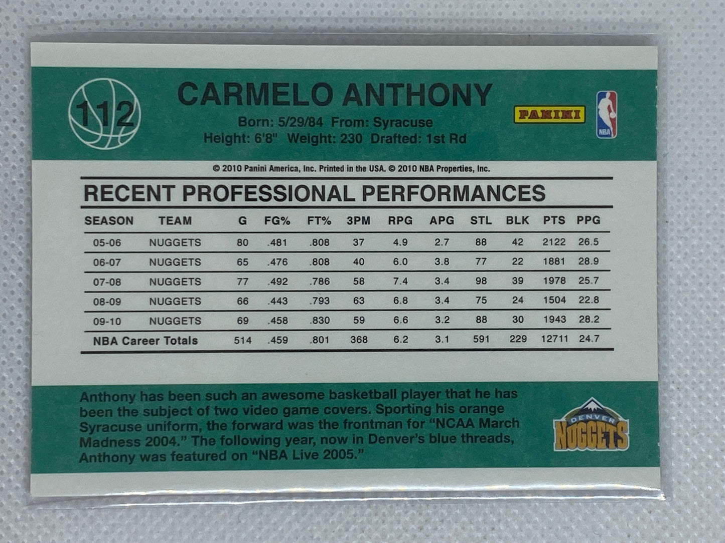 2010-11 Panini Donruss Carmelo Anthony #112