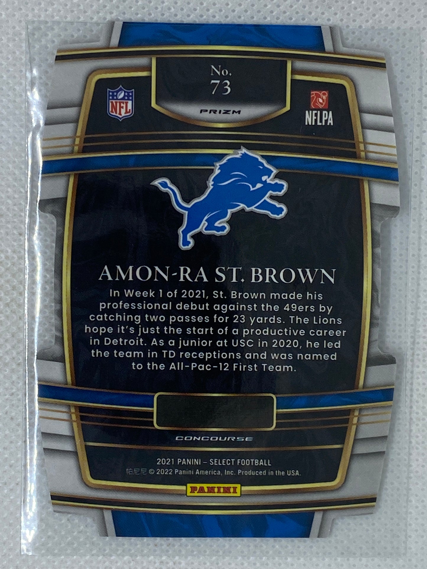 2021 Select Amon-Ra St. Brown Concourse Silver Prizm Die Cut Rookie RC #73 Lions