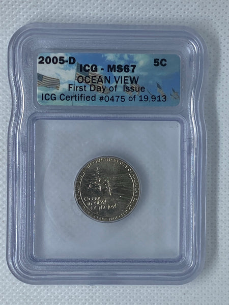 2005 P Jefferson Nickel ICG MS-67 Ocean View First Day of Issue 5c
