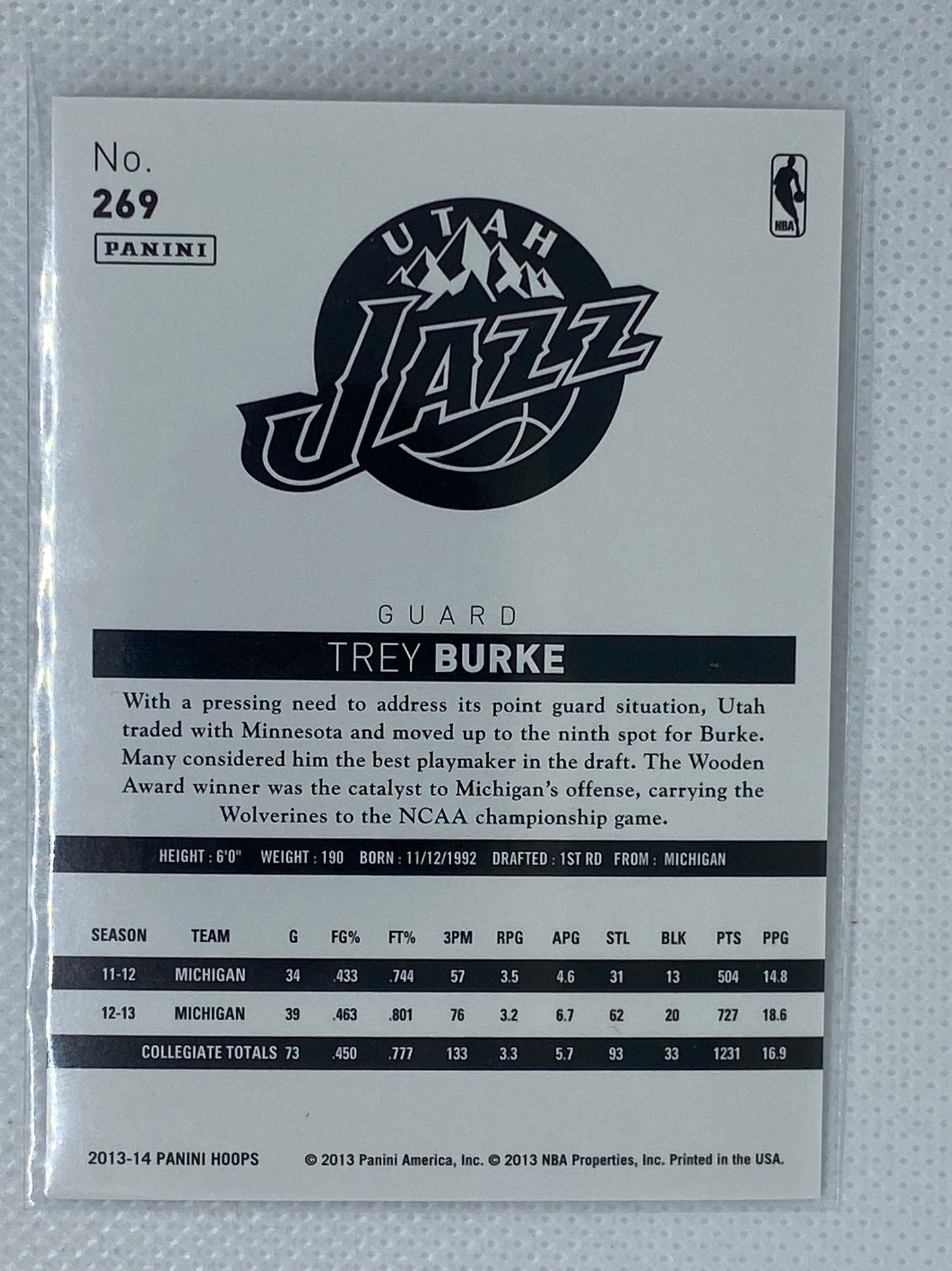 2013-14 Panini NBA Hoops #269 Trey Burke Rookie RC - Utah Jazz