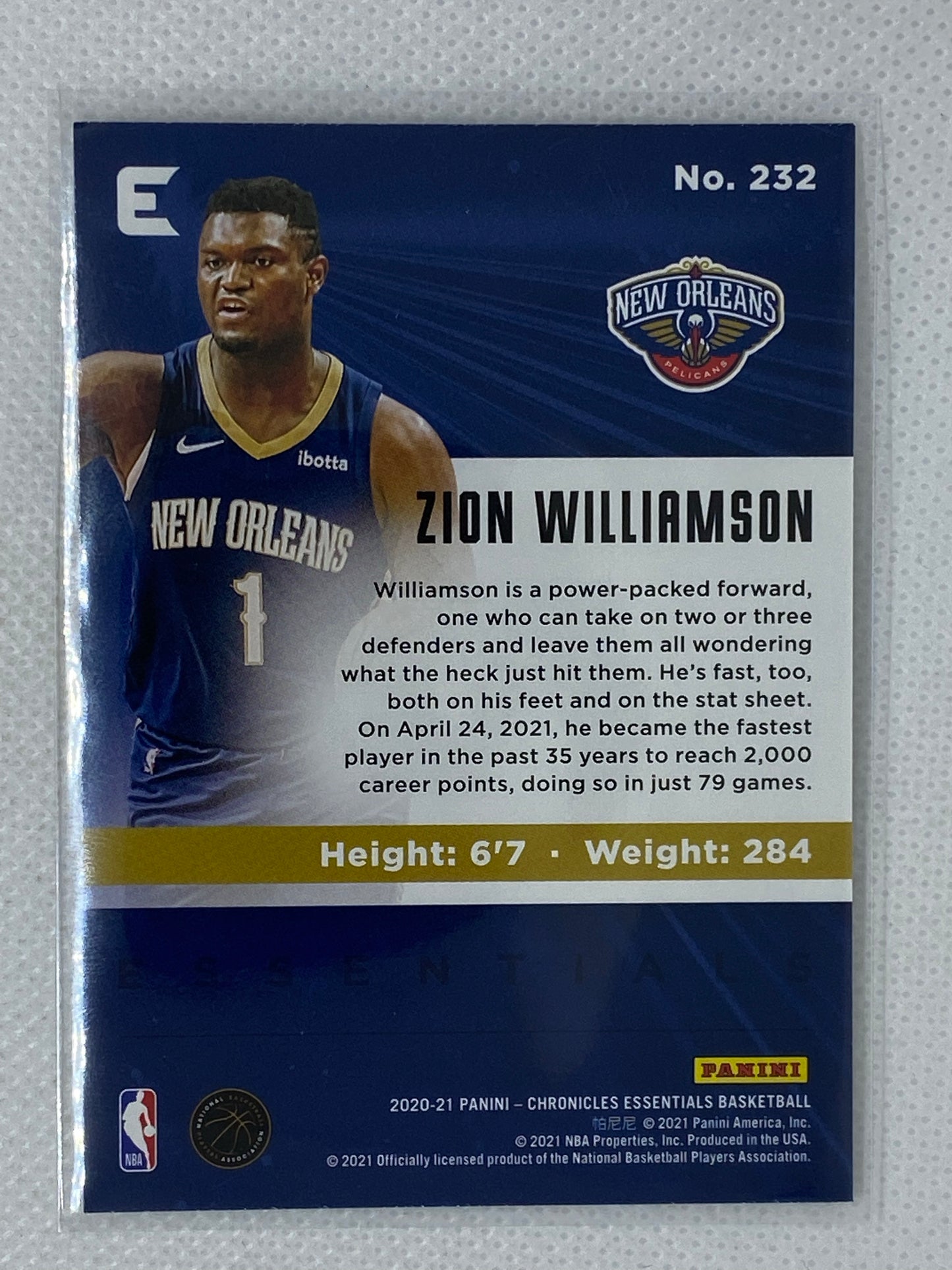 2020-21 Panini Chronicles Essentials Zion Williamson #232 New Orleans Pelicans