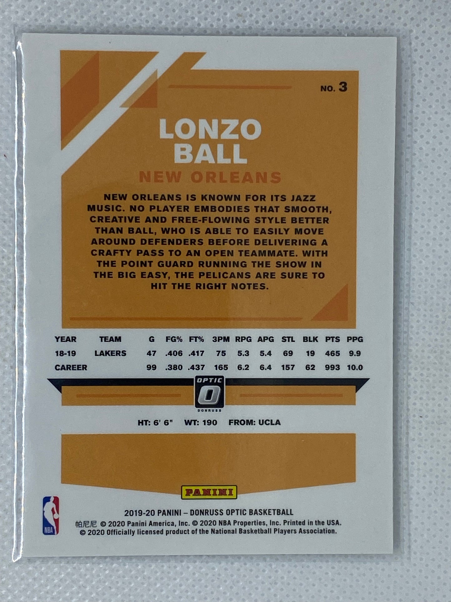 2019-20 Donruss Optic Lonzo Ball New Orleans Pelicans #3