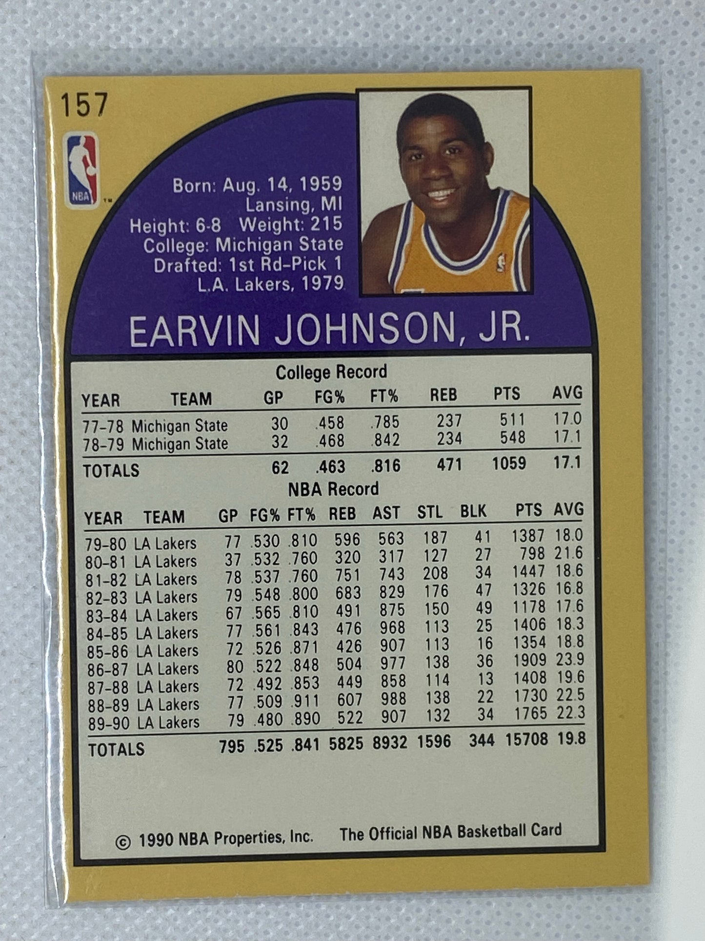 1990 NBA Hoops MAGIC JOHNSON #157 MVP Los Angeles Lakers