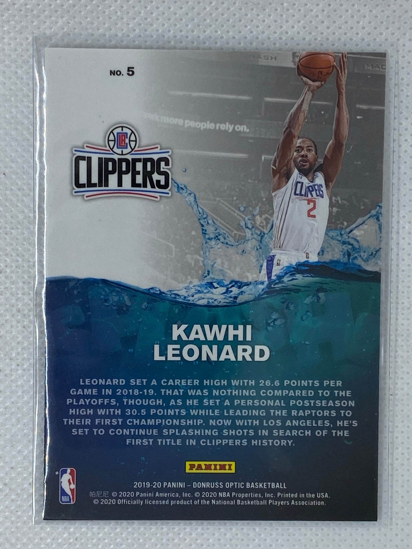 2019-20 Donruss Optic Kawhi Leonard Splash Clippers #5