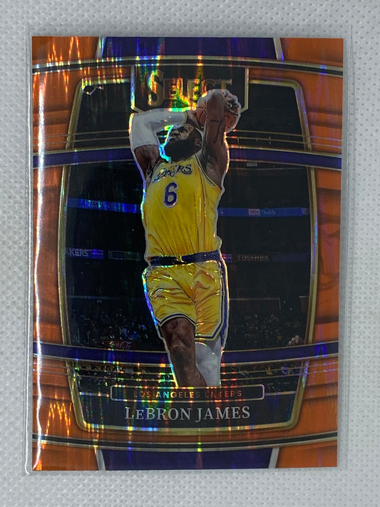 2021-22 NBA Panini Select Concourse Lebron James Orange Flash Prizm #100 Lakers