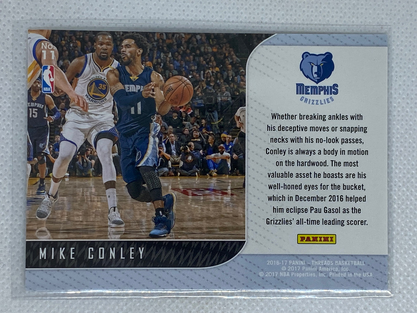 2016-17 Panini Threads Front-Row Seat Insert #11 Mike Conley Grizzlies