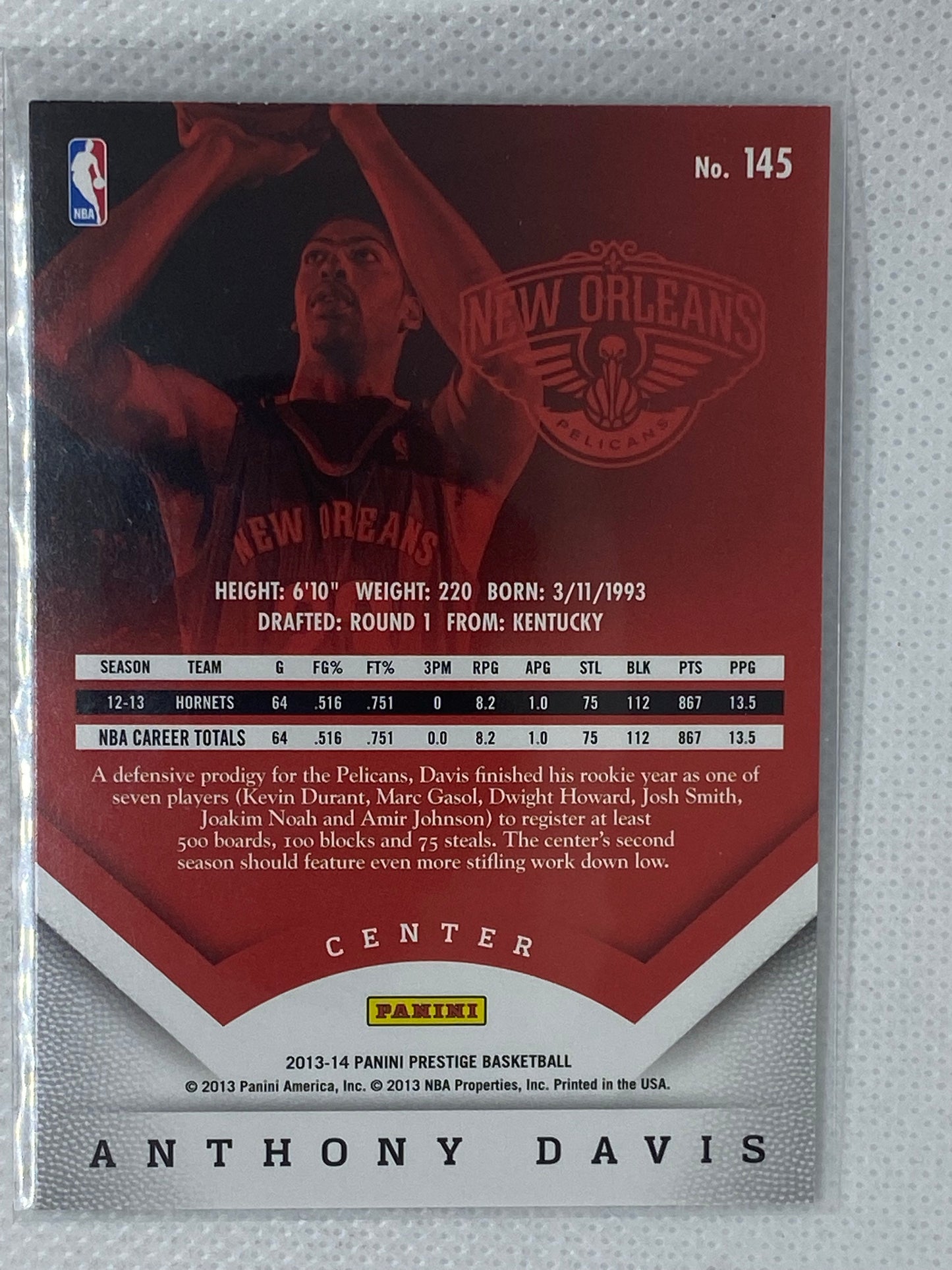 2013-14 Panini Prestige Anthony Davis #145 New Orleans Pelicans