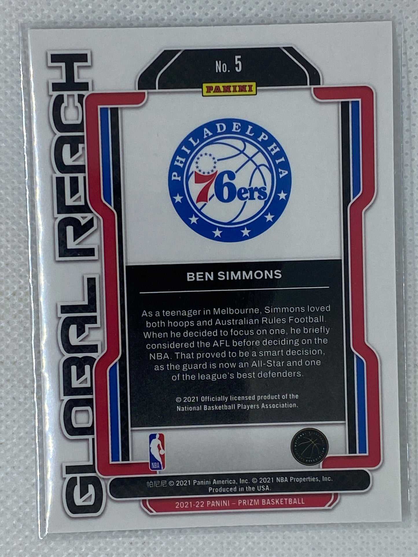 2021-22 Panini Prizm Ben Simmons Global Reach #5 76ers