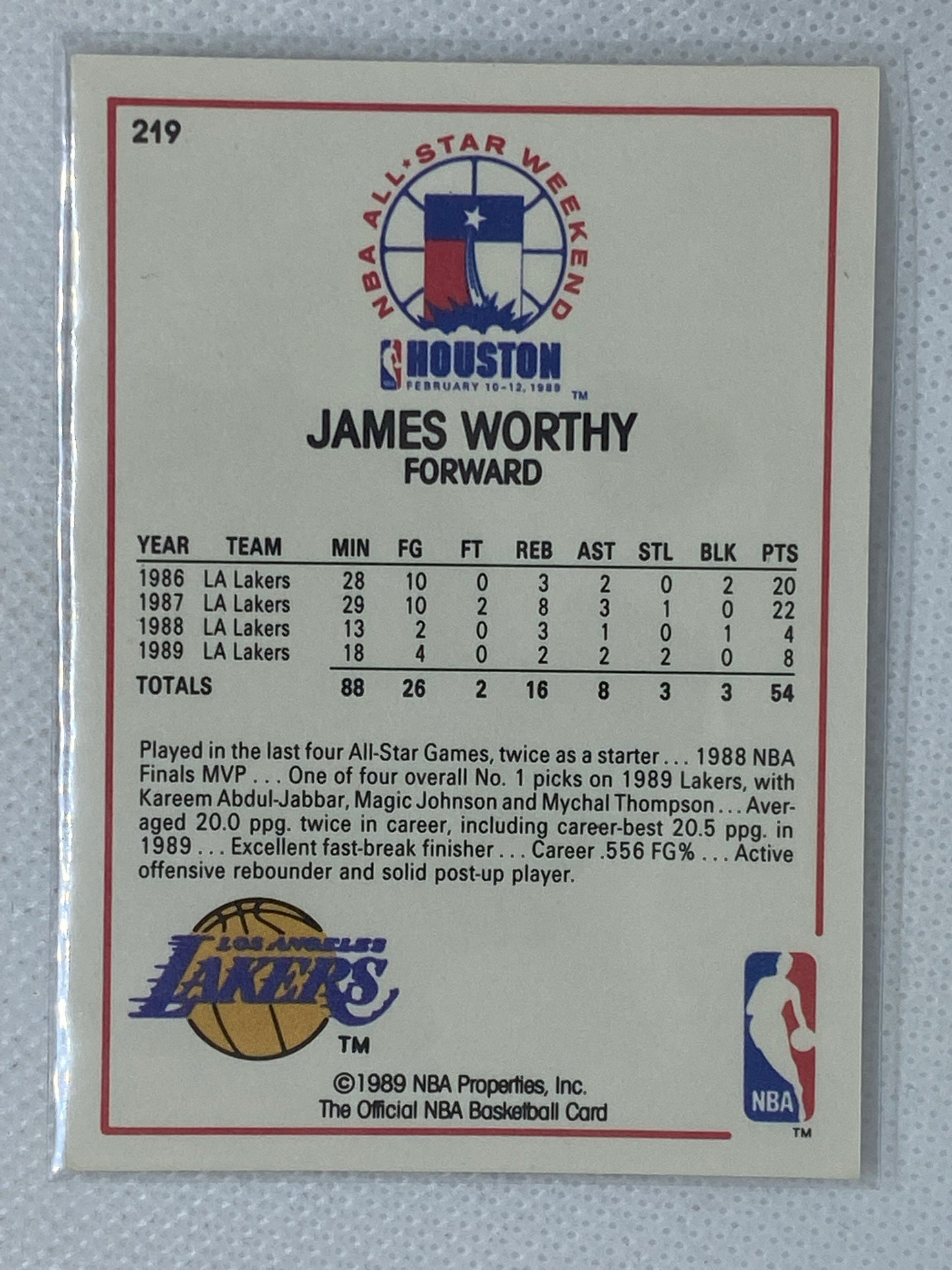 1989-1990 NBA Hoops All-Star Game James Worthy #219 HOF