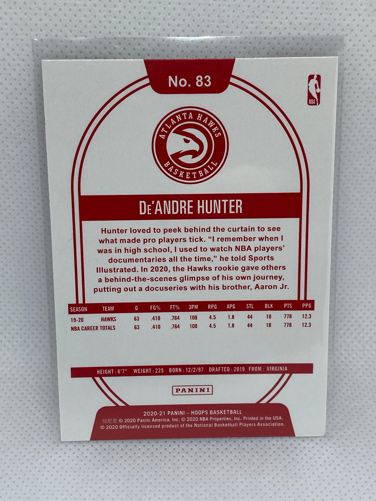 2019-20 Panini NBA Hoops DeAndre Hunter RC Red Back SSP #83