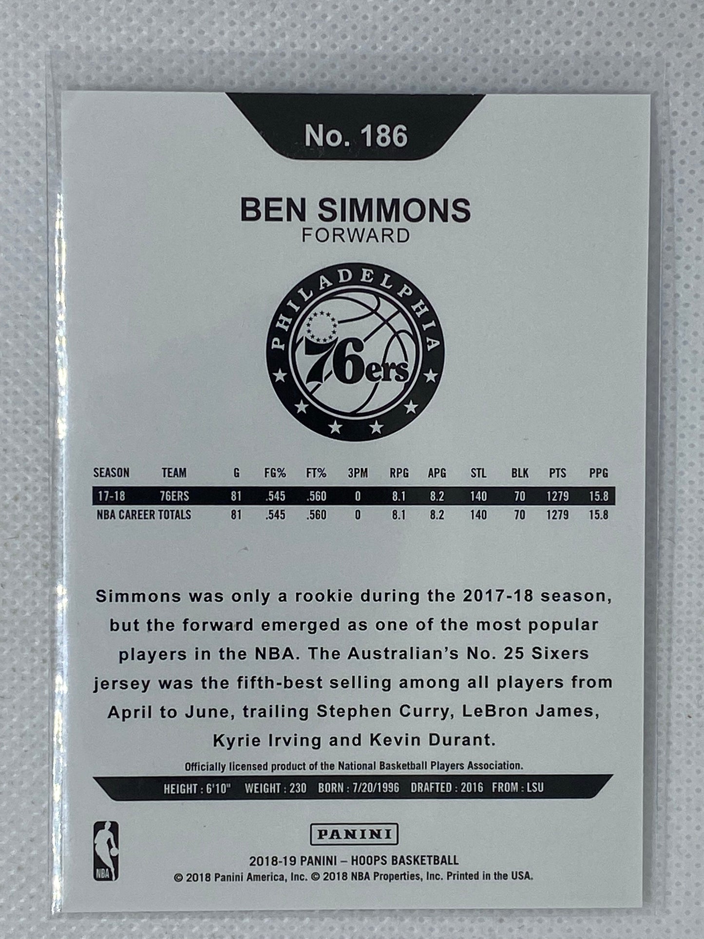 2018-19 Panini NBA Hoops Winter Ben Simmons #186