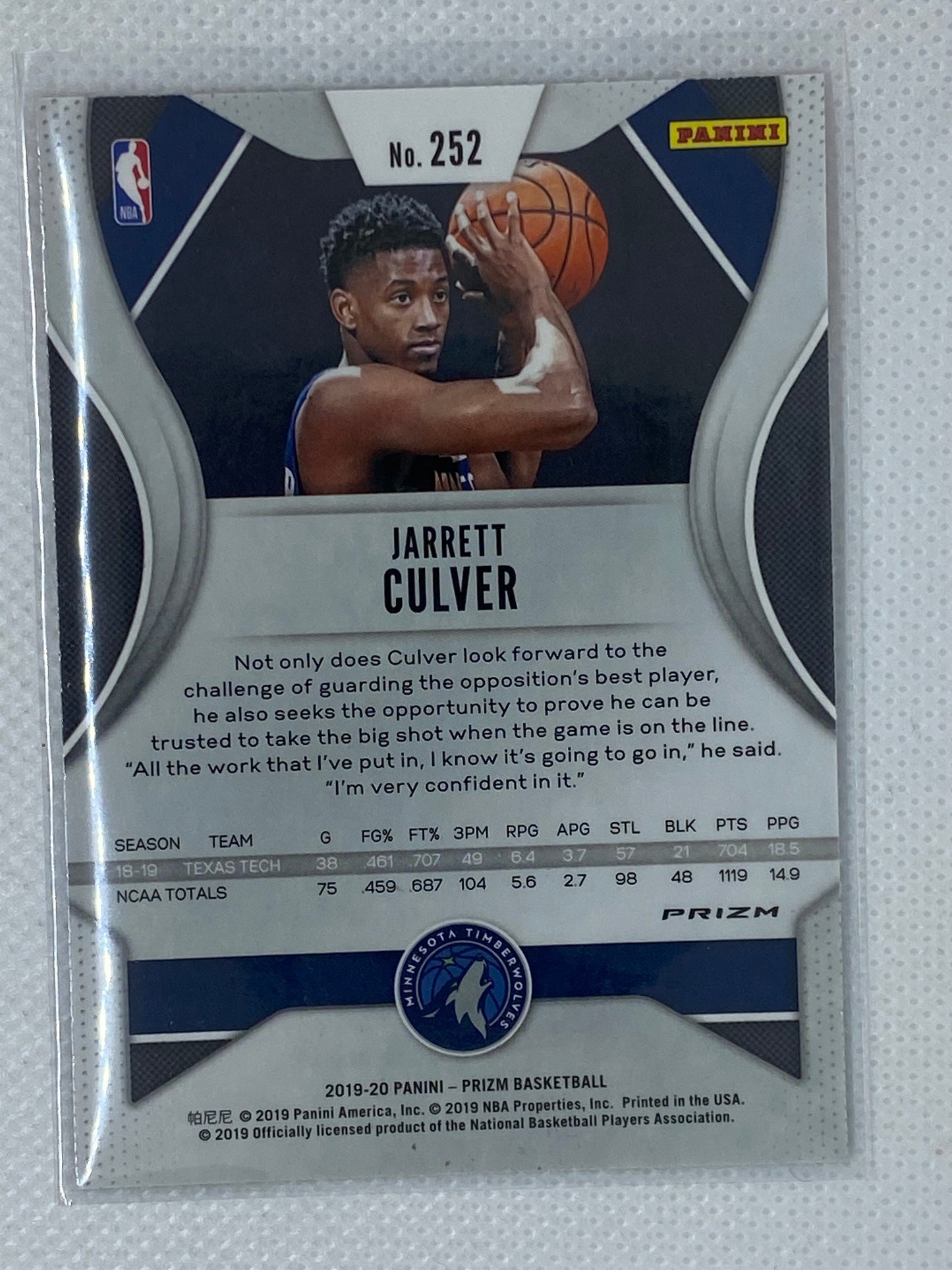 2019-20 Panini Prizm Jarrett Culver RWB RC Minnesota Timberwolves #252