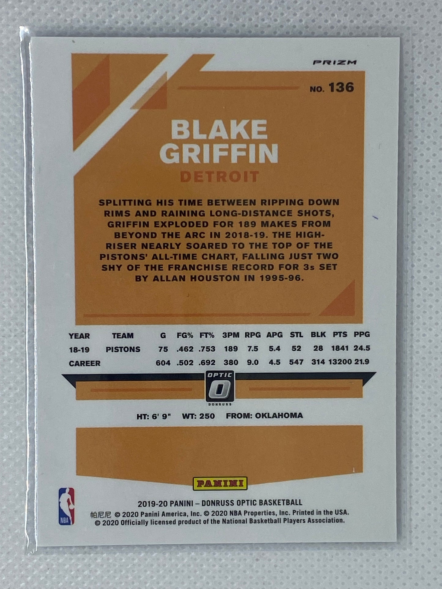 2019-20 Donruss Optic Basketball Blue Velocity Prizm Blake Griffin #136