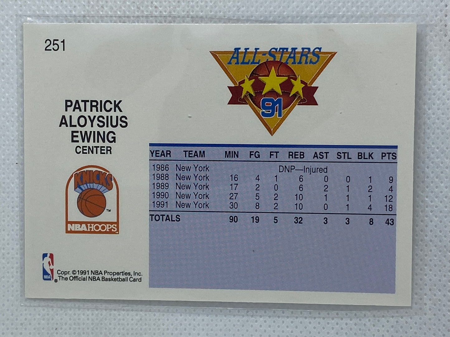 1991-92 NBA Hoops All Star Weekend - Patrick Ewing #251 - New York Knicks