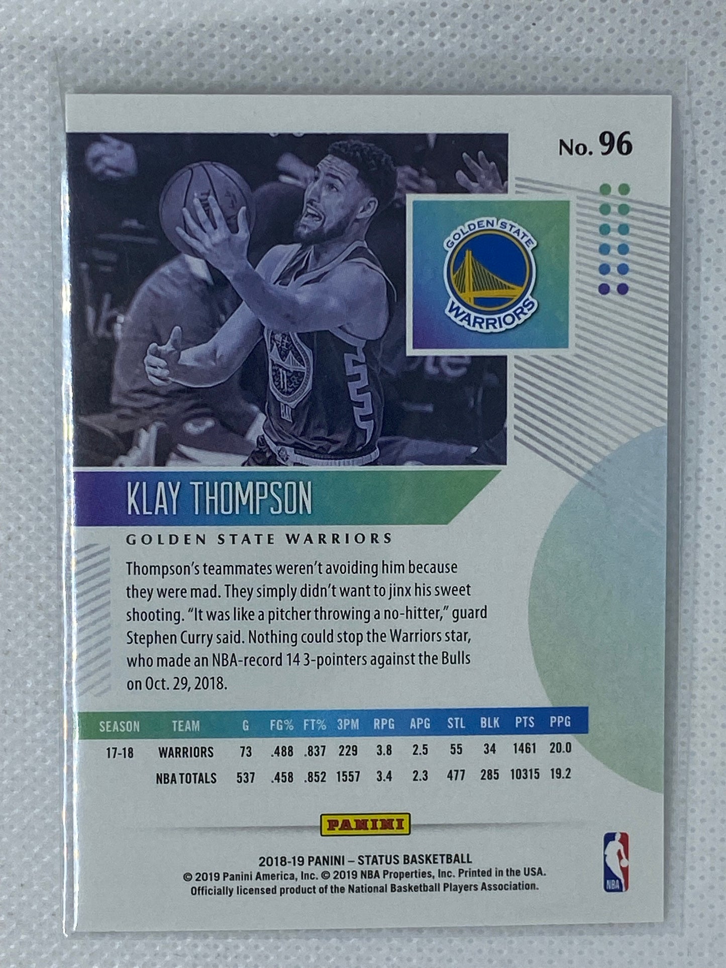 2018-19 Panini Status Basketball Klay Thompson #96 Golden State Warriors